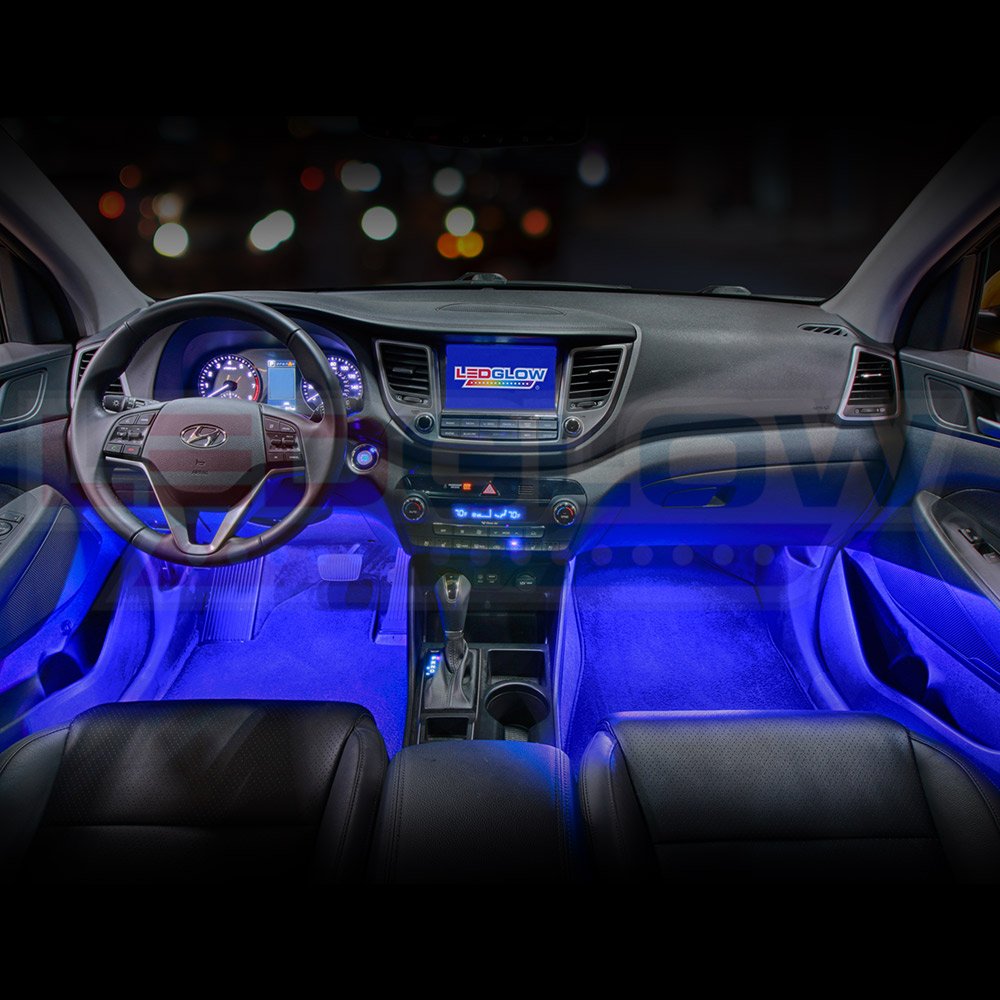 Ledglow 4Pc Blue Led Interior Footwell Underdash Neon Lighting Kit For Cars & Trucks - 7 Unique Patterns - Music Mode - 8 Bright