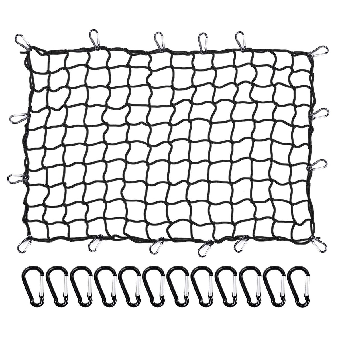 Big Ant Cargo Net 3' X 4' Bungee Cargo Net For Pickup Truck Bed Stretches To 6' X 8' With 14 Pcs D Shape Aluminum Carabiners Uni