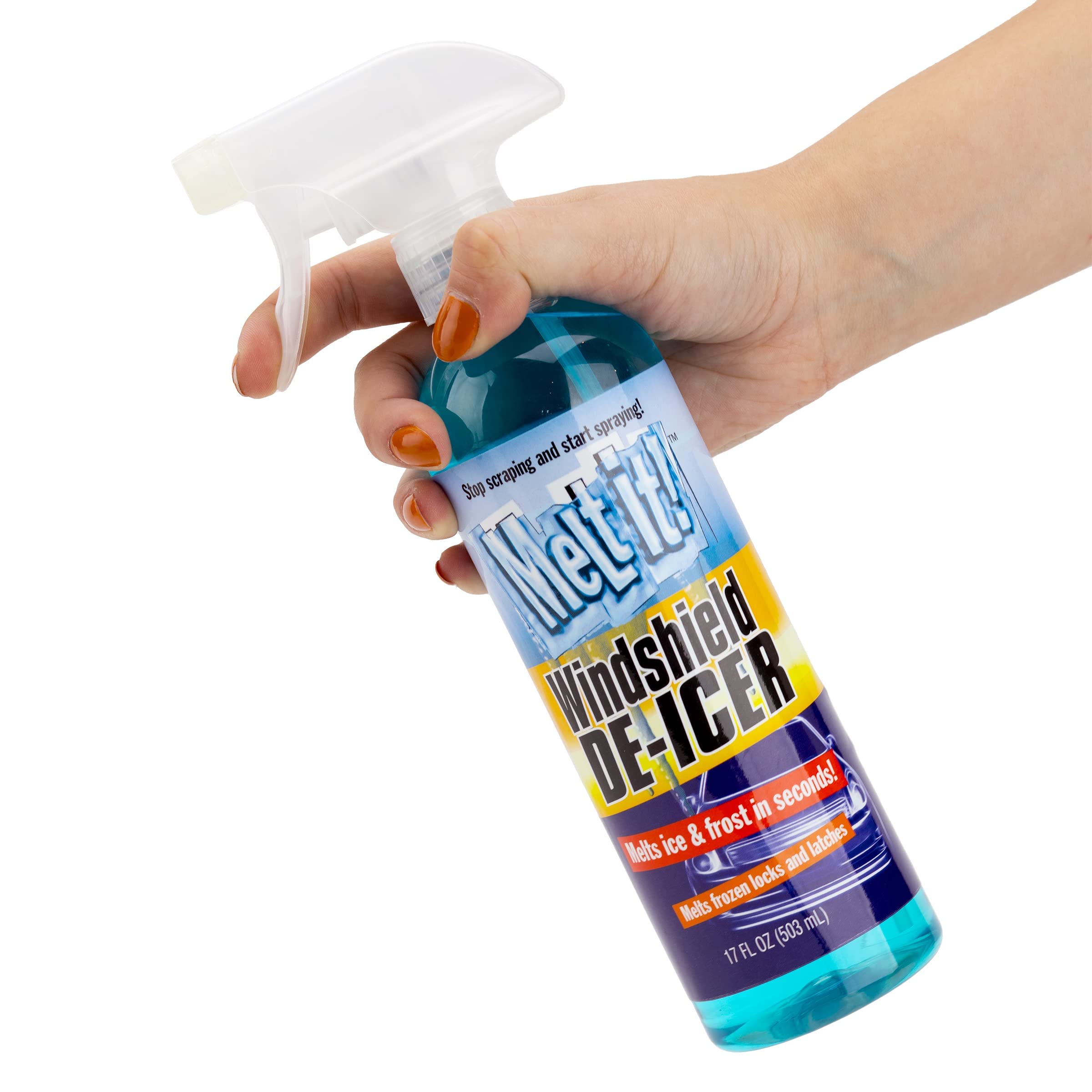 Melt It! E·Z·R Windshield De-Icer. Instantly Melts Ice & Winter Frost For Car Windshields, Windows, Mirrors, Key Locks, & Latches, Snow Melting Defrost Liquid For Car Window Cleaner, 17 Fl Oz Spray
