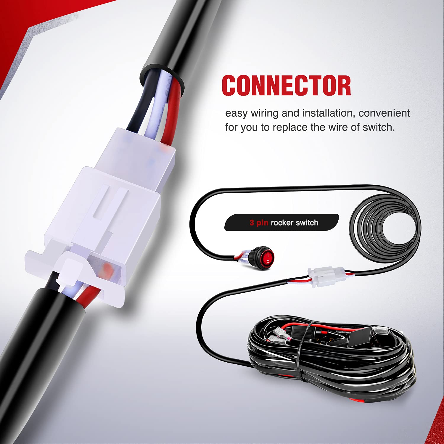 Nilight Wiring Harness Kit 14Awg Heavy Duty 12V On-Off Switch Power Relay Blade Fuse For Off Road Led Work Light Bar-One Lead