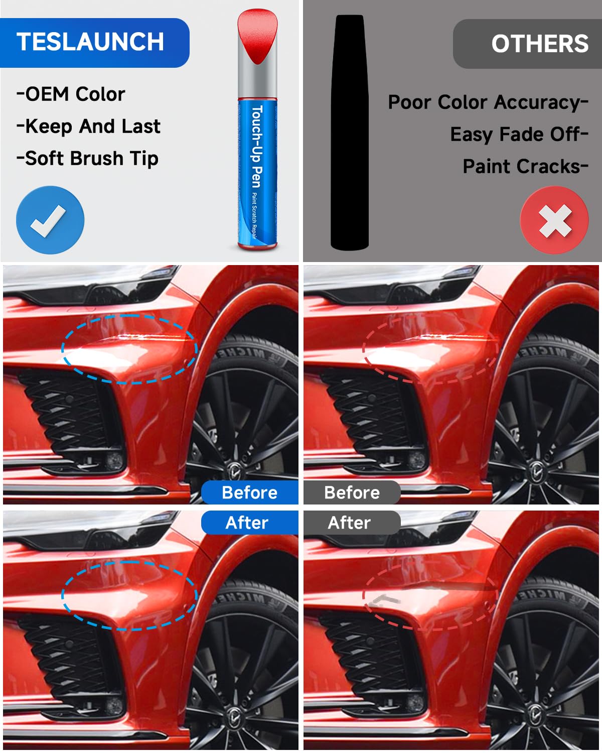 TESLAUNCH 3R1 Matador Red Mica Touch Up Paint Compatible with Lexus Exact Match Touch Up Paint Car Scratch Repair