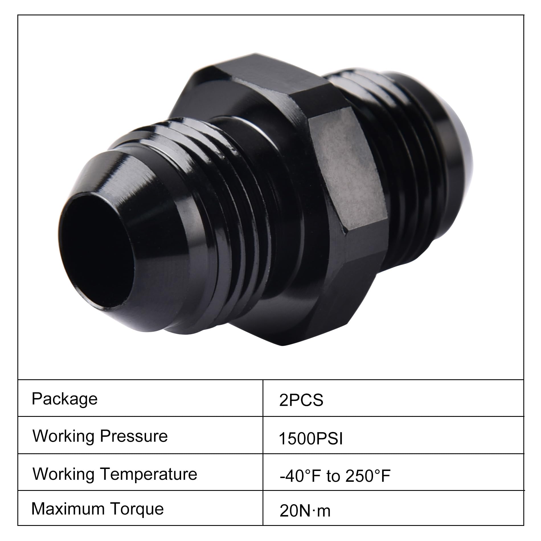 Evil Energy 8An Male To Male Flare Coupler Union Straight Fuel Hose Adapter Fitting Black 2Pcs