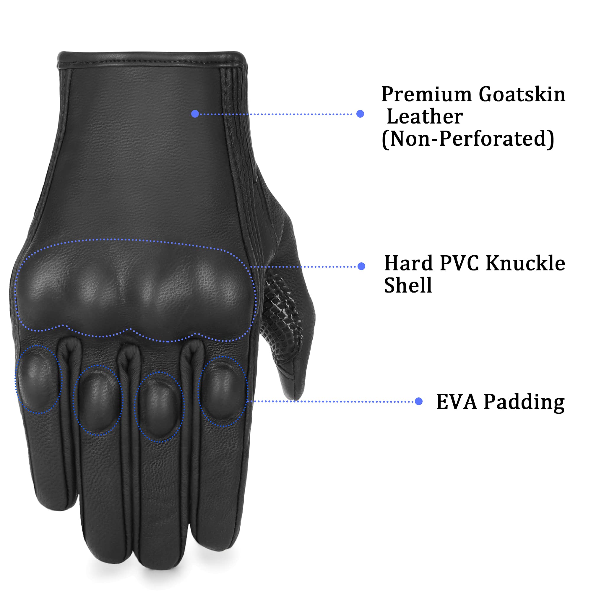 Motorcycle Gloves Women Touchscreen Armored Motorbike Gloves For Ladies(Black Leather,Non-Perforated, S)