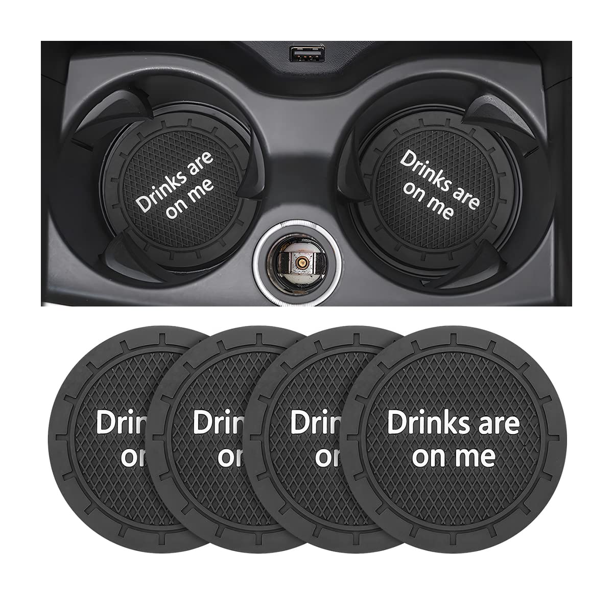 8Sanlione Car Cup Coaster, 4Pcs 2.75 Inch Auto Cup Holder Insert Coasters, Non-Slip Waterproof Embedded Drink Mat, Automotive In