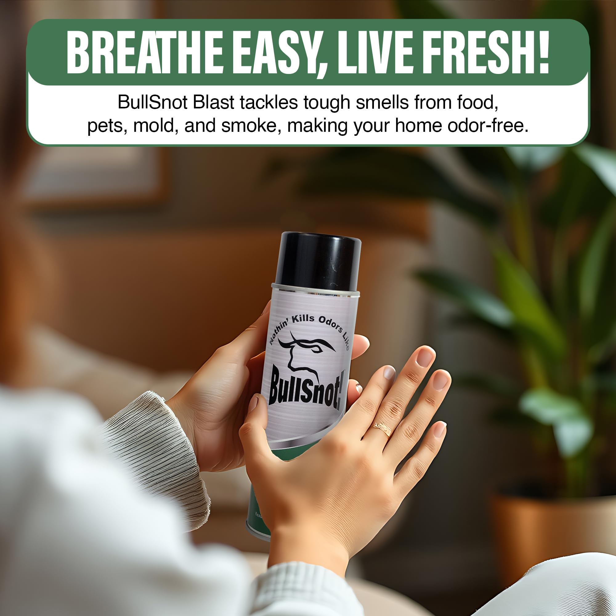 Bullsnot Blast Odor Eliminator - Powerful Car & Home Smell Neutralizer. Eliminates Pet, Food, Tobacco, And Mold Odors. Safe For