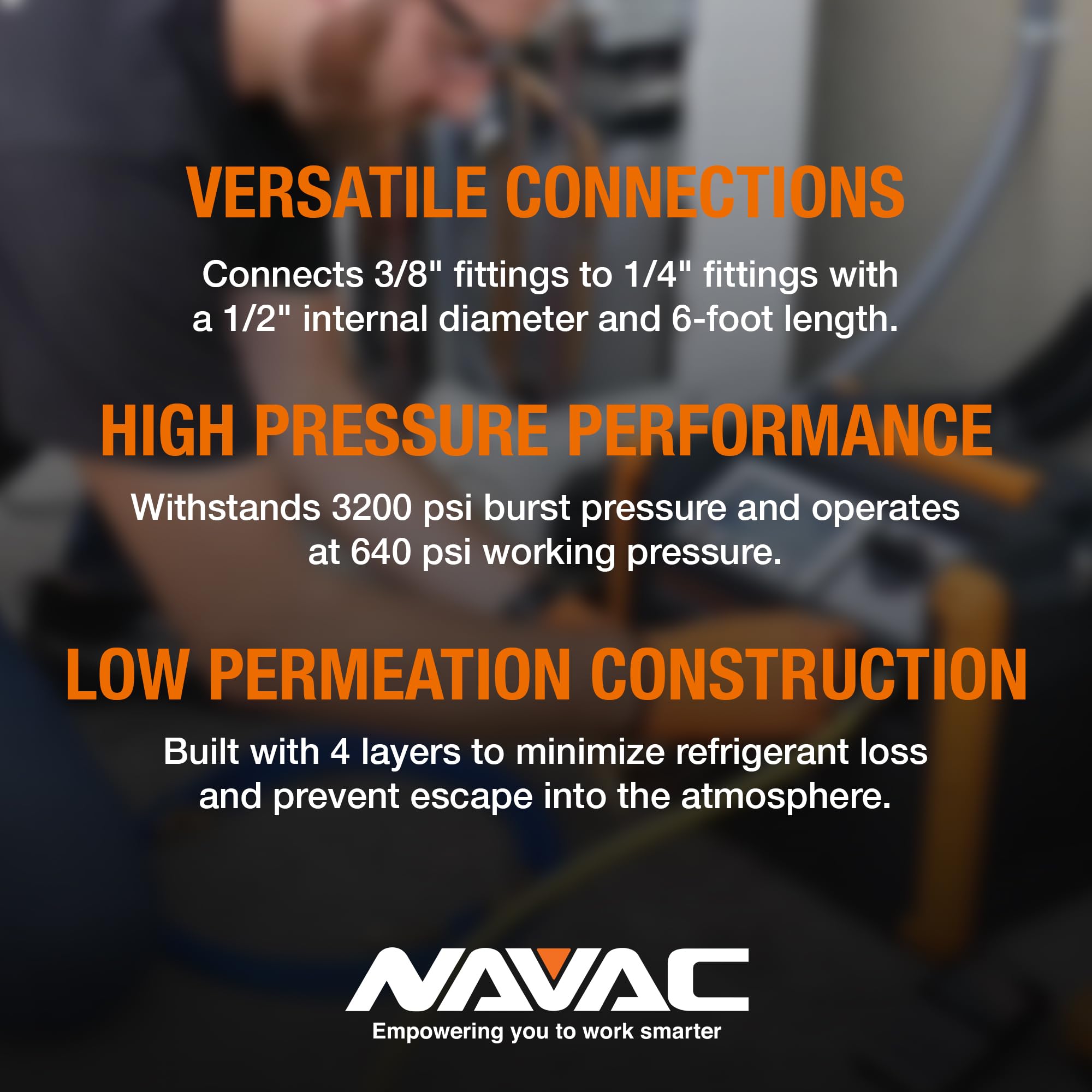 Navac Nhb1 High-Flow Refrigerant Hose | 3/8'' To 1/4'' Fittings | 6 Feet Length | 1/2'' Internal Diameter | Faster Hvac Evacuati