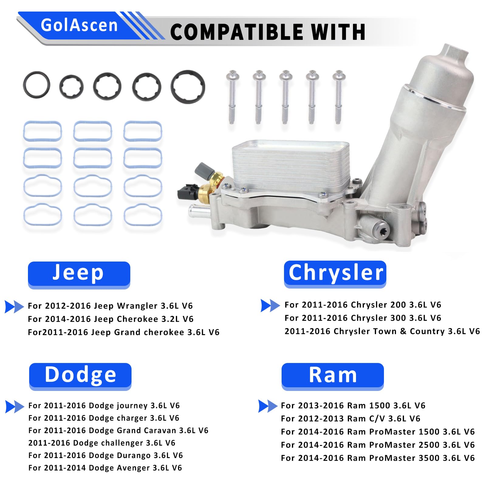 926-959 3.6L Upgraded Aluminum Engine Oil Filter Housing for 2011-2016 Chrysler 200 300 Dodge Charger Challenger Journey Caravan