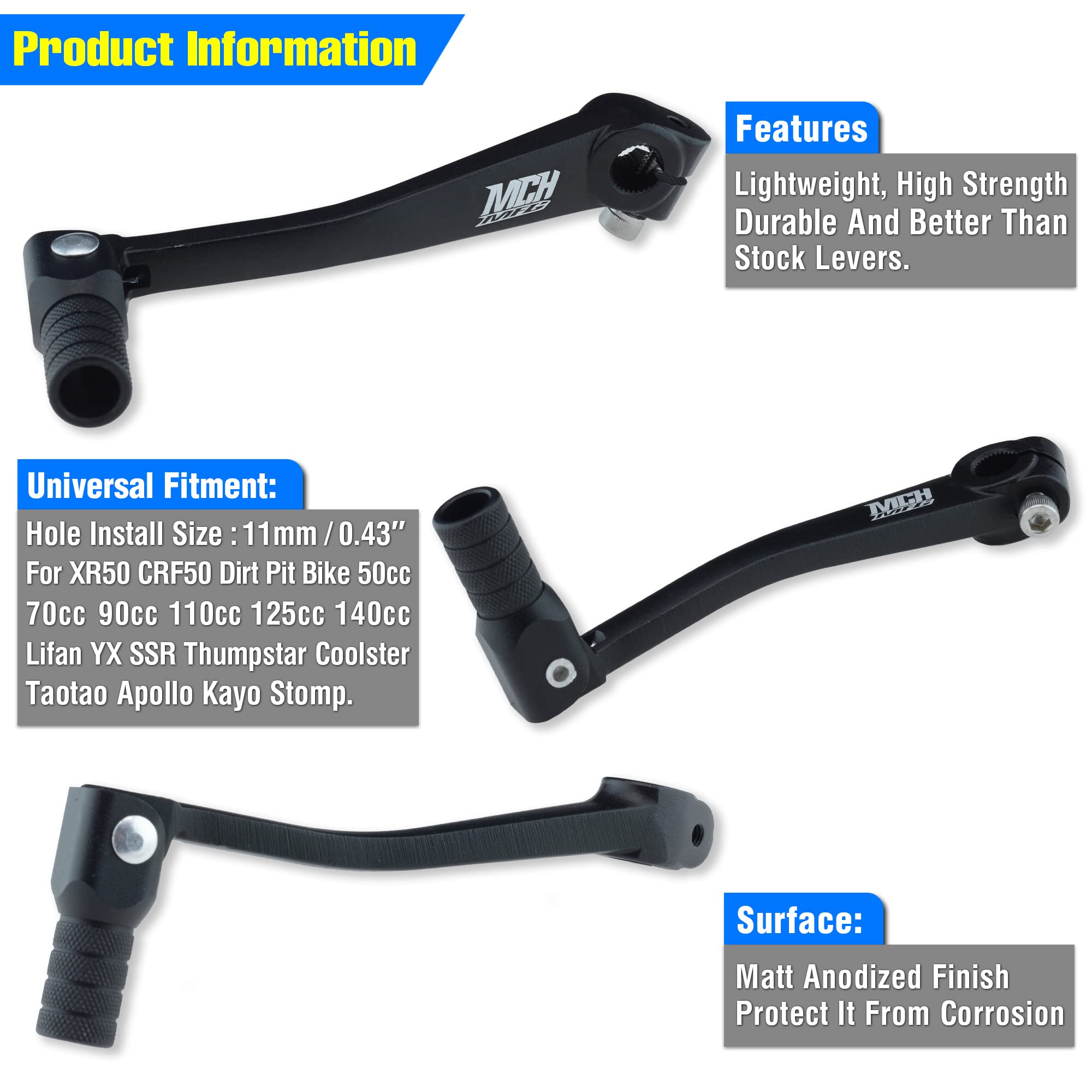 MCHMFG Folding Gear Shifter Shift Lever CNC Aluminum Gear Shifter Shift Lever for XR50 XR80 CRF50 CRF70 50cc-125cc Pit Dirt Bike