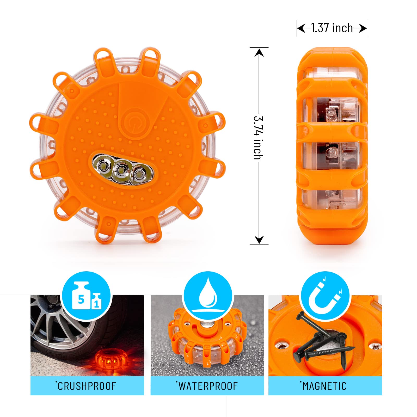 Heigpan Gp903 Led Road Flares Safety Flashing Warning Lights, Magnetic Base Hook Carrying Bag 9 Flash Modes, For Car Truck Boat