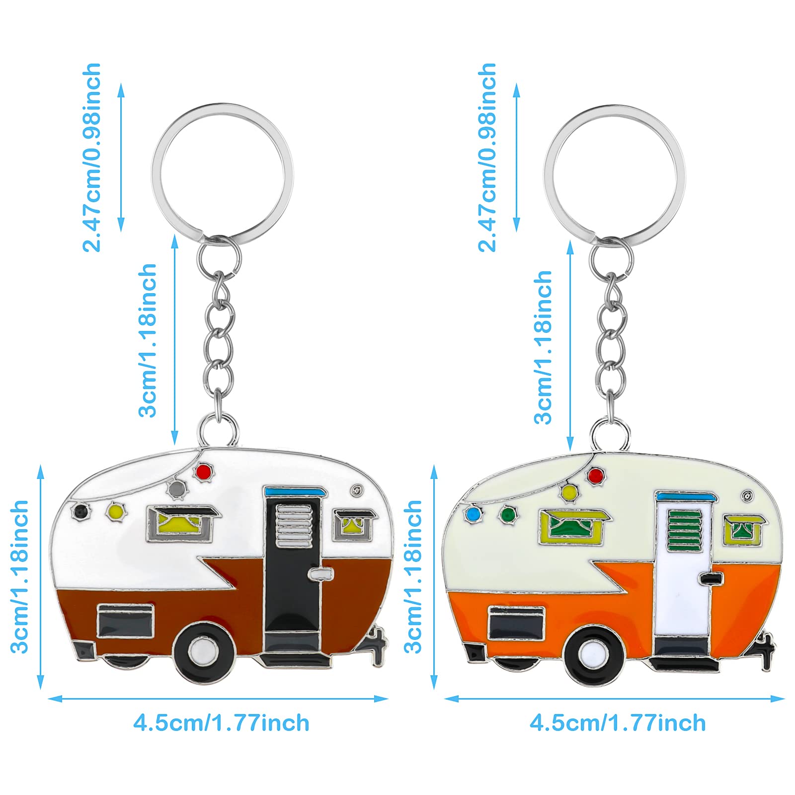 2 Pieces Camper Keychain, Rv Camper Keyring Camper Accessories For Travel Trailers Retro Camping Car Keychain (Yellow+Brown)