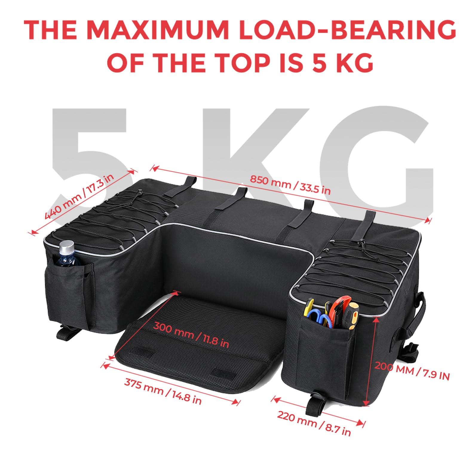 KEMIMOTO ATV Storage Bags, 50L ATV Rear Seat Storage Bag Water-Resistant Four Wheeler Gear Bag Back Seat with Built-In Frame, Re