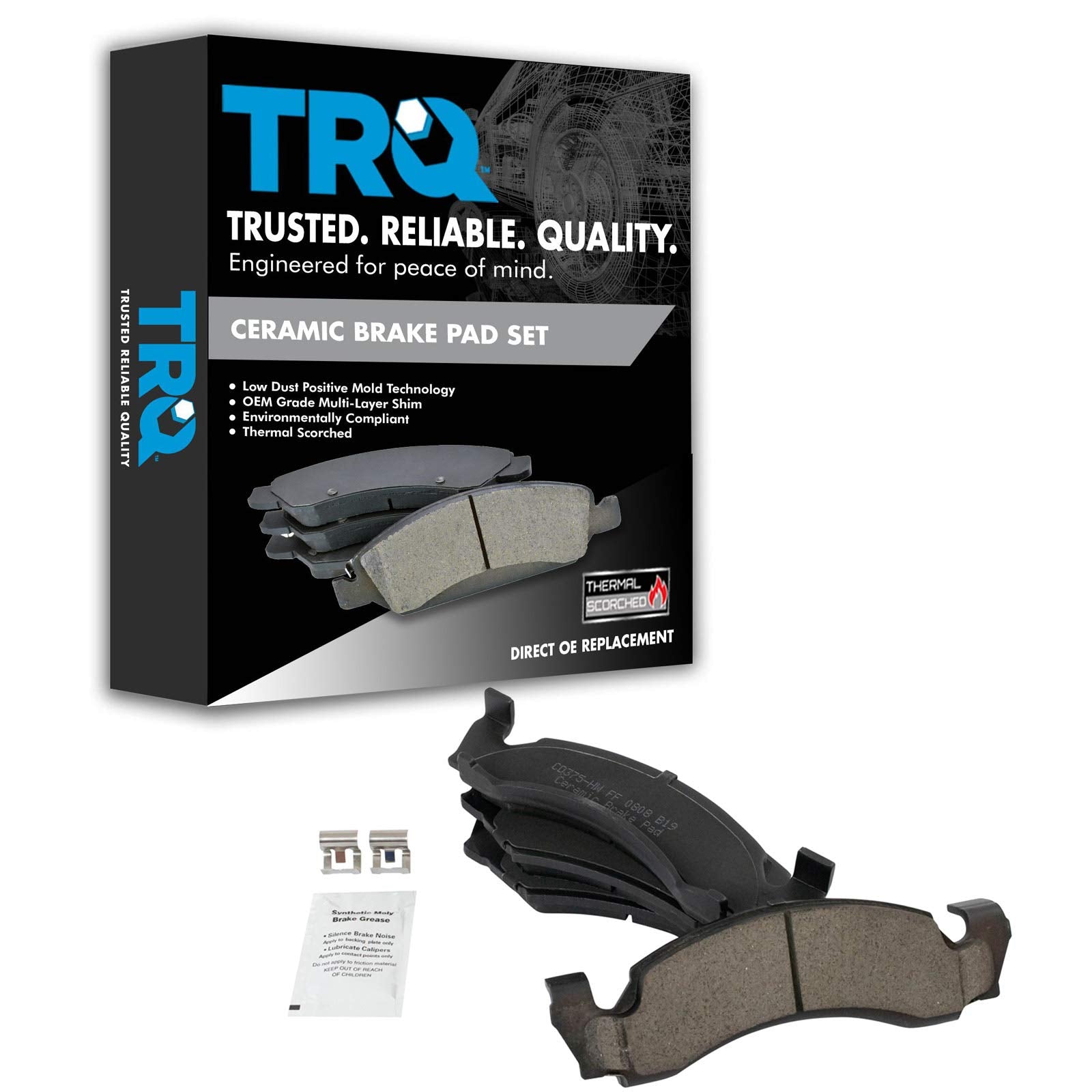 TRQ Front Brake Pads Ceramic Compatible with 1987-1993 Ford Bronco E-150 Econoline E-150 Econoline Club Wagon 1986-1993 F-150