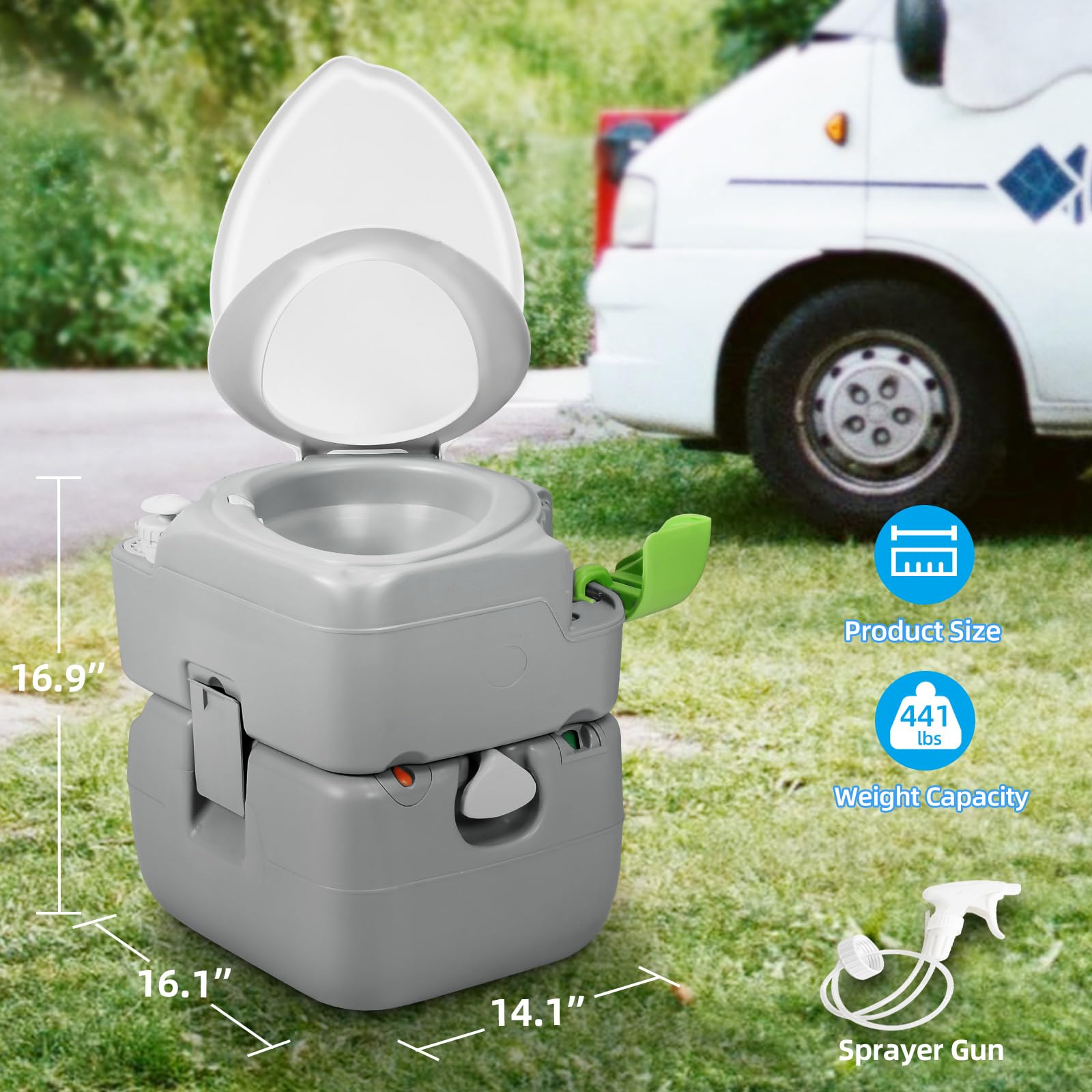 Yitahome Portable Toilet Camping Porta Potty 5.8 Gallon With Diagonal Deepened And Enlargerd Bowl, Hand Sprayer, Level Indicator