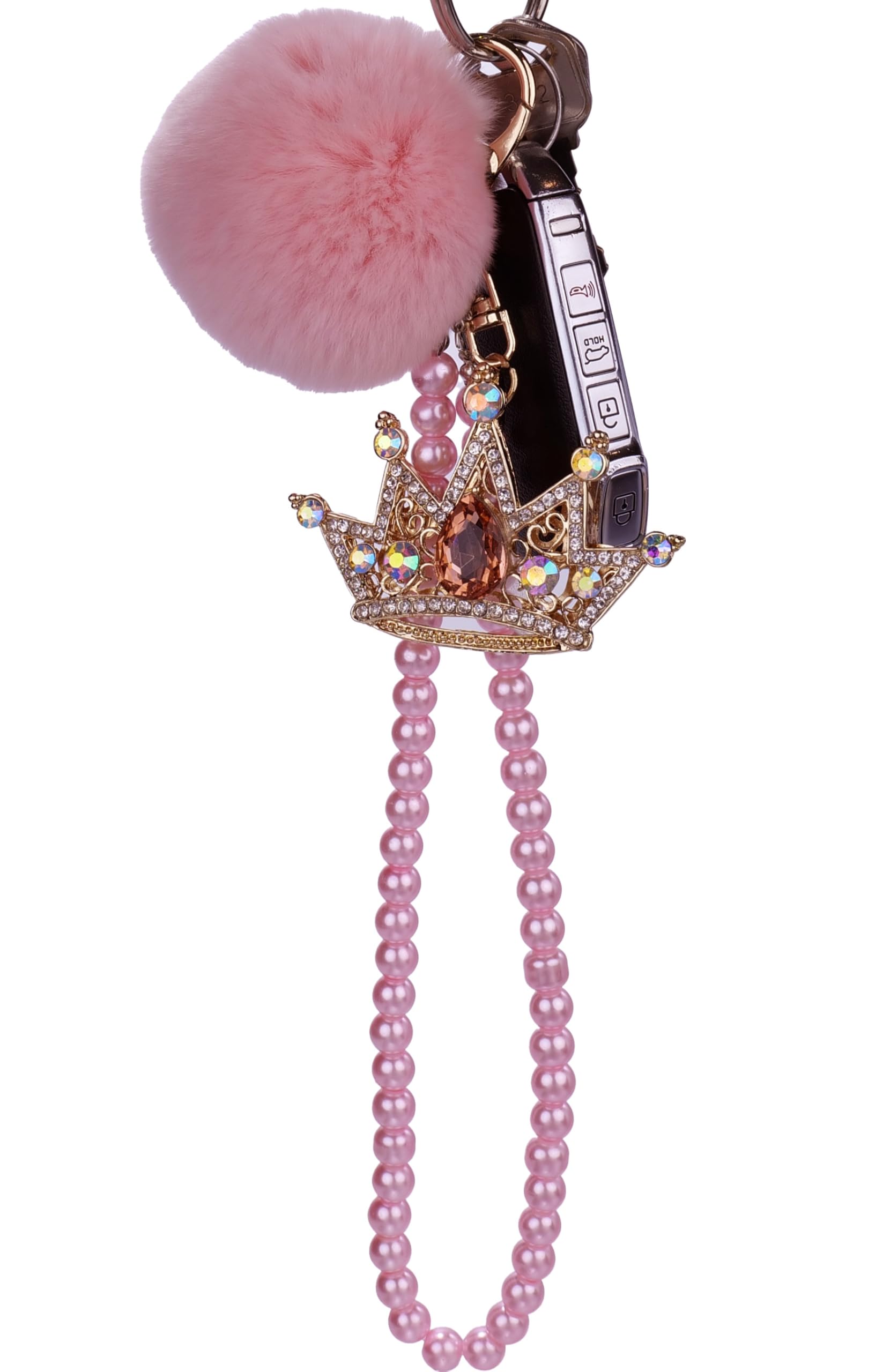 Car Mirror Hanging Accessories, Mini-Factory Rearview Mirror Hanging Bling Decoration Fluffy Luxury Diamond Crown with Pearl Cha