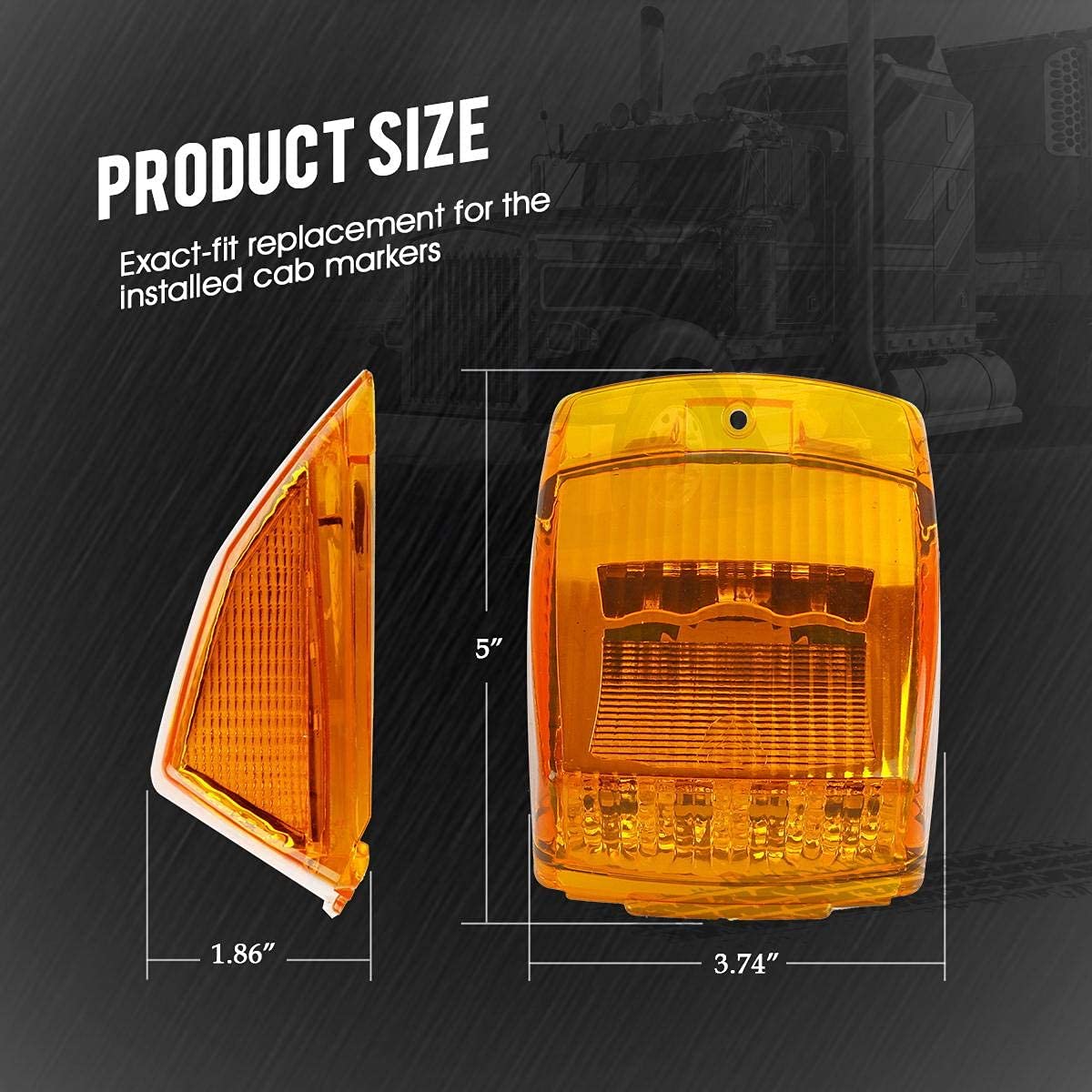 Partsam 5X Super Bright Amber Yellow 17Led Cab Marker Top Roof Lights Assembly Compatible With Kenworth/Peterbilt/Freightliner/M