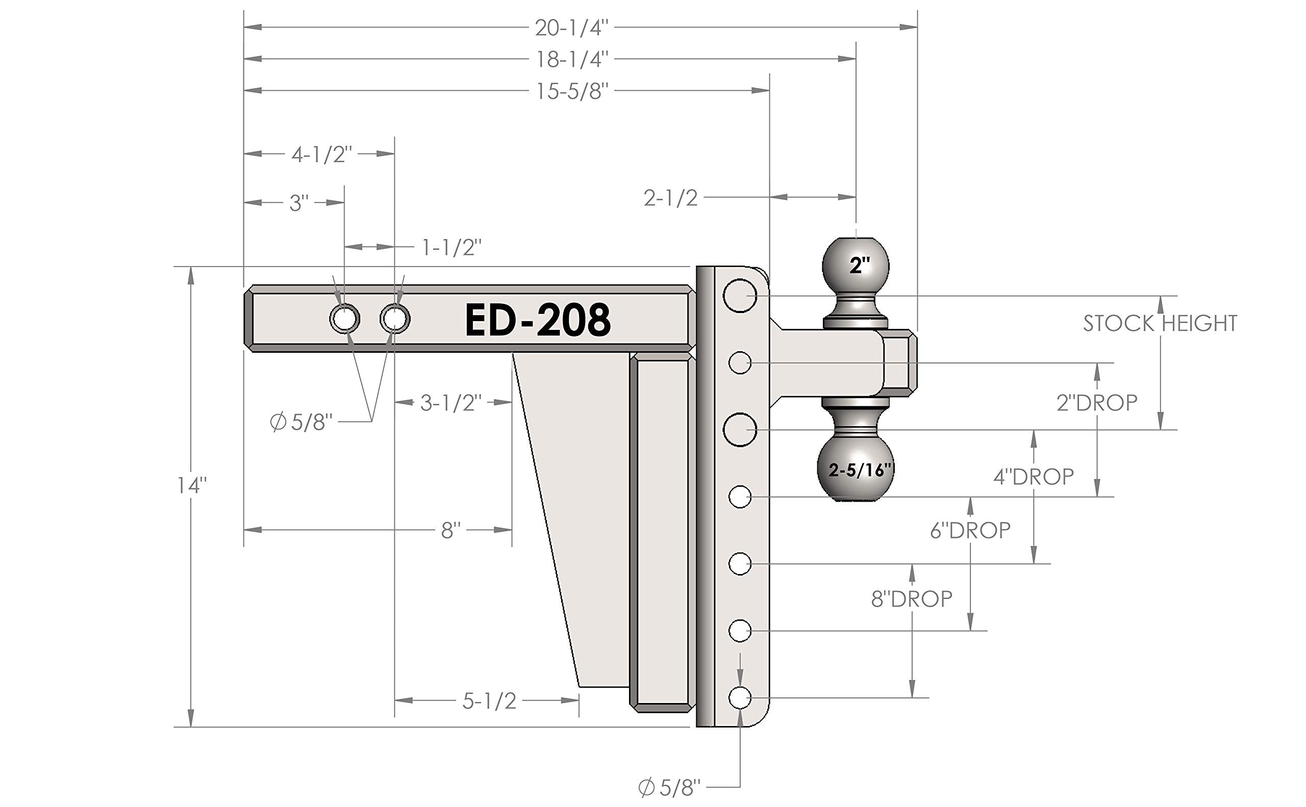 Bulletproof Hitches 2.0'' Adjustable Extreme Duty (30,000Lb Rating) 8'' Drop/Rise Trailer Hitch With 2'' And 2 5/16'' Dual Ball