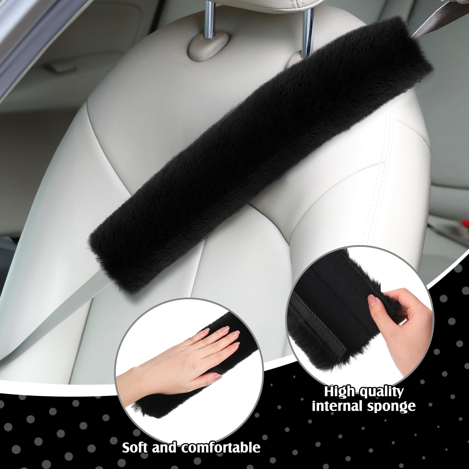 Boao 4 Pack Faux Sheepskin Car Seat Belt Pads Seatbelt Protector Soft Seat Belt Shoulder Strap Cover Comfort Harness Pad(Black,