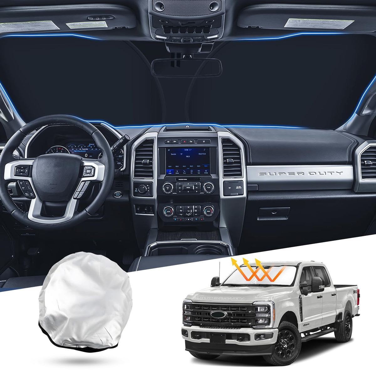 T Tgbros Windshield Sun Shade For Ford Super Duty 2017-2022 F-250 F-350 F-450 Pickup Accessories Foldable Sun Shield Front Windo