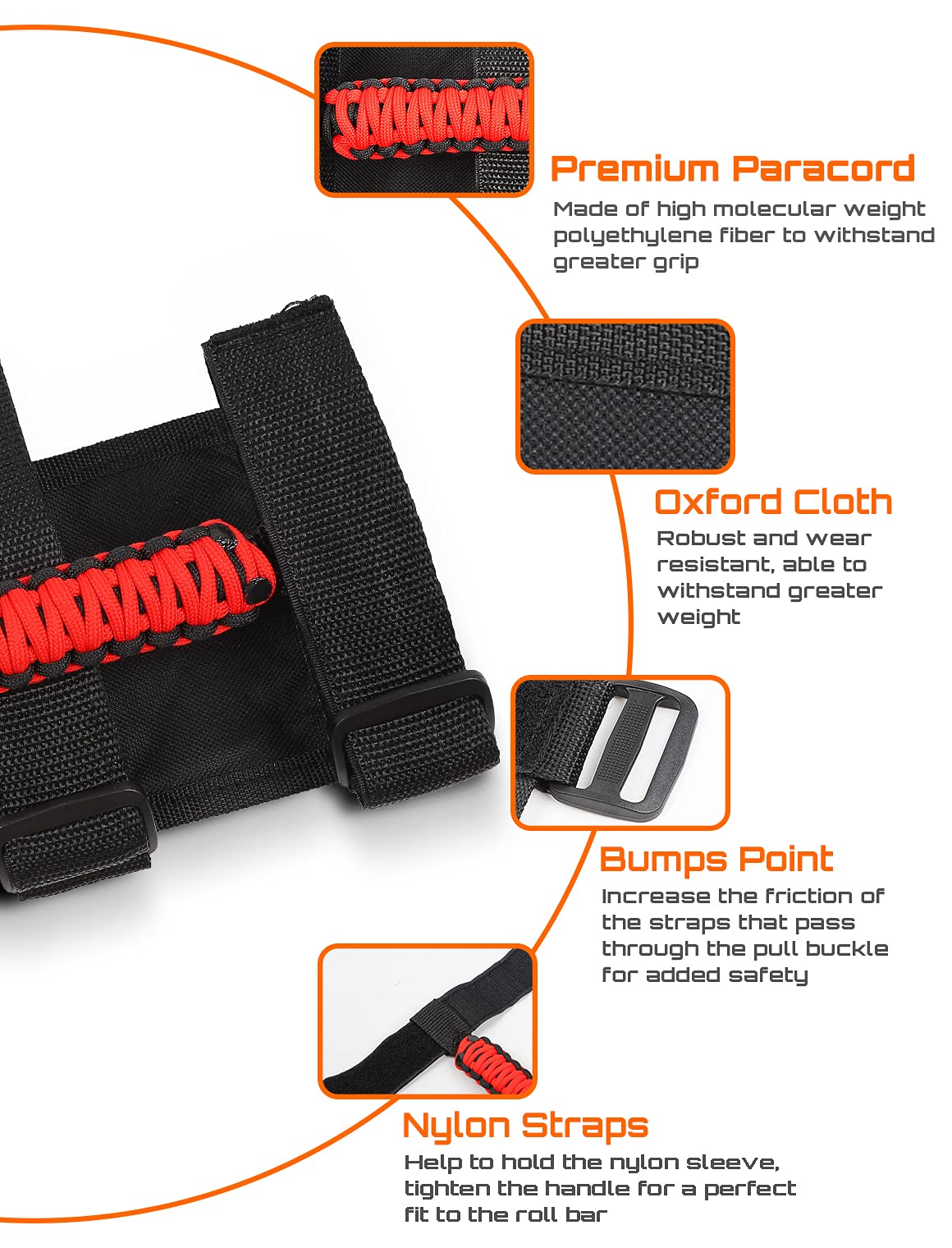 Savadicar 4 x Roll Bar Grab Handles Grip Handle for Jeep Wrangler CJ YJ TJ JK JKU JL JLU & Gladiator JT 1955-2023, Interior Acce