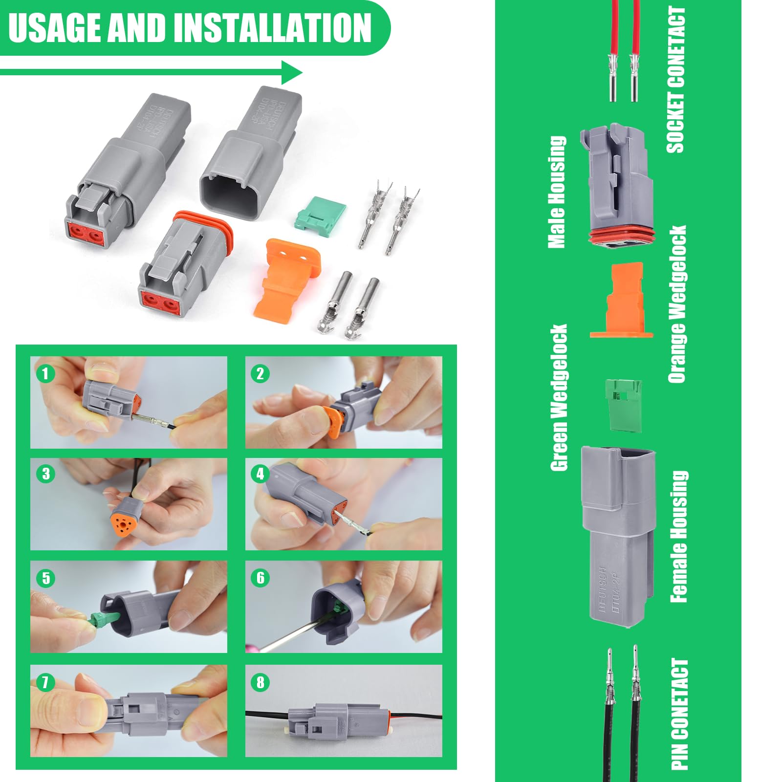 198 Pcs Deutsch Dt Grey 4 Pin Connectors 16 Set, Waterproof Electrical Wire Connector With Stamped Contacts And Seal Plug For Tr