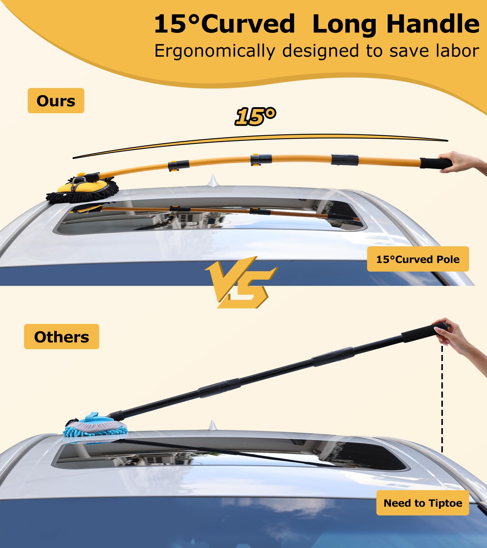 anngrowy 56.7'' Car Wash Brush Mop Kit Mitt Sponge with Long Handle Car Cleaning Supplies Kit Tools Car Washing Duster Exterior