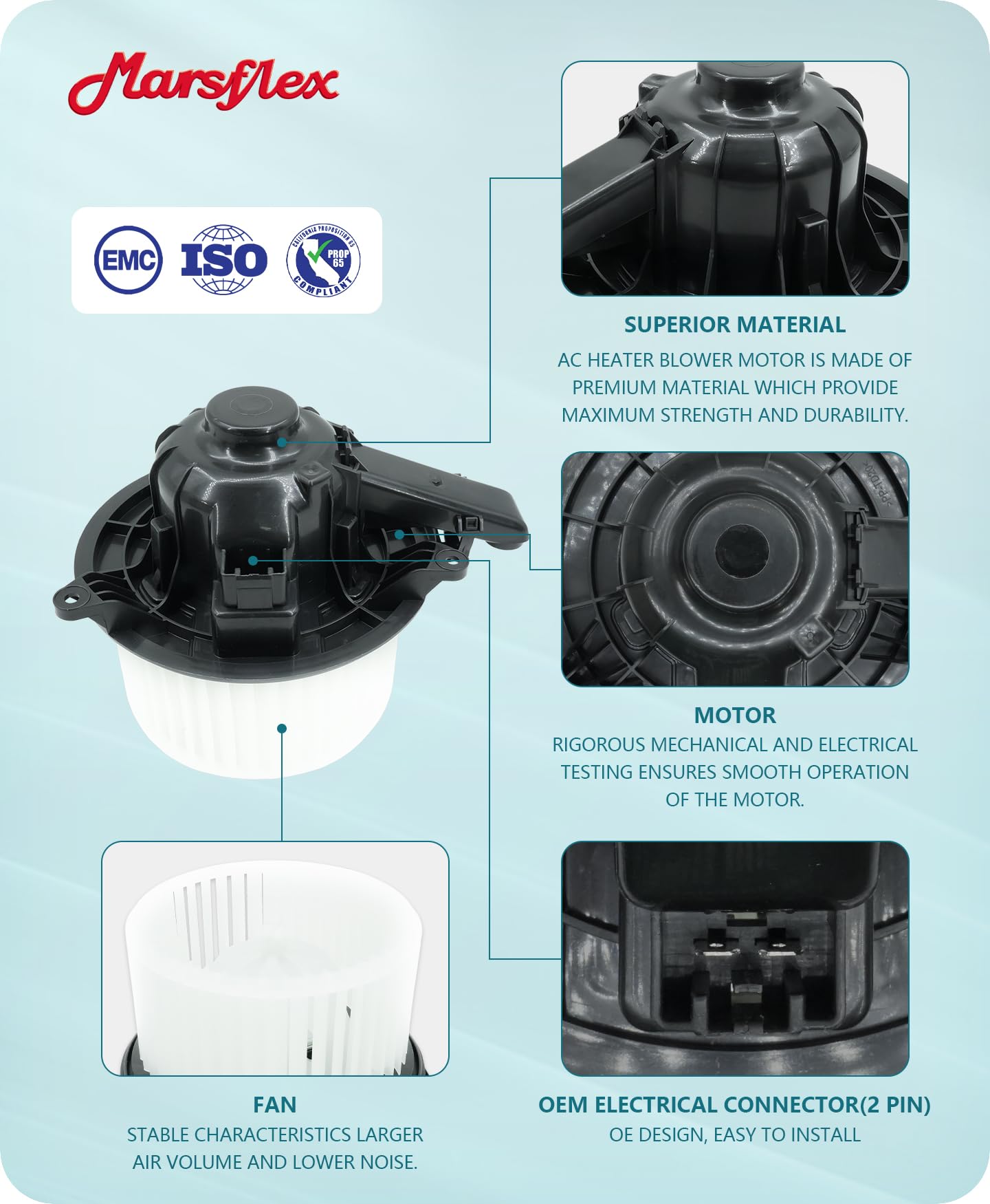 Marsflex Blower Motor Front 700237 For Ford 2009 2010 2011 2012 2013 2014 F150, 2009-2014 2015 2016 2017 Ford Expedition Lincoln