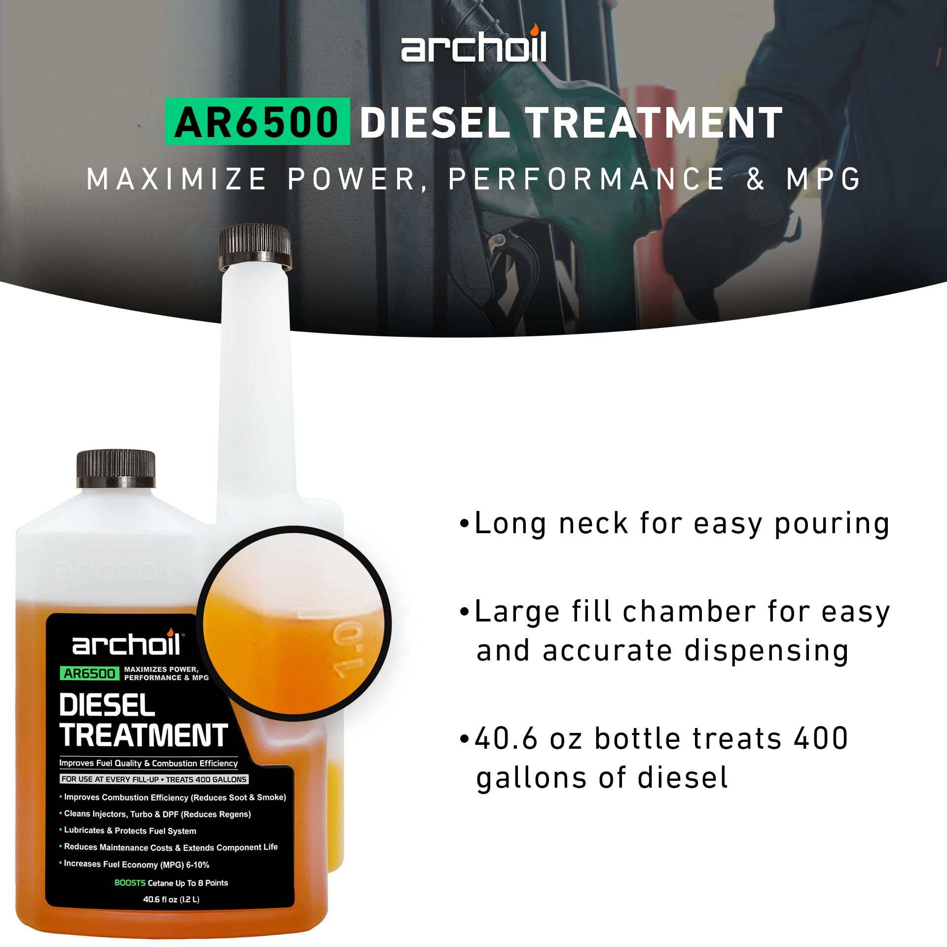 Archoil Ar6500 Diesel Treatment (40.6 Oz) - Treats 400 Gallons - Additive For All Diesel Vehicles