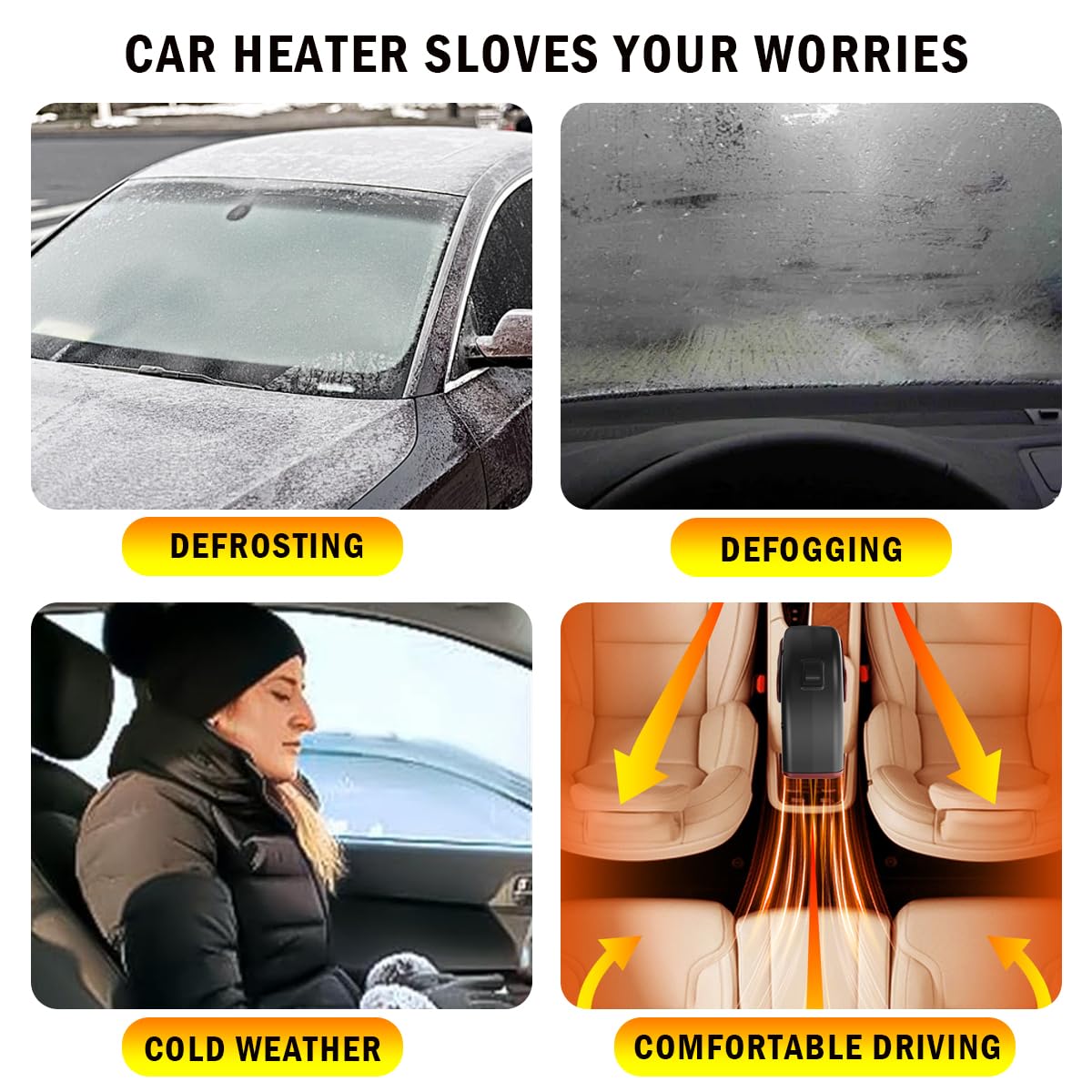 Wheelx Car Heater 12V 150W, Portable Fast Heating & Cooling 2-In-1 Mode Fan, Cigarette Lighter Plug, 360  Rotatable, Windscreen