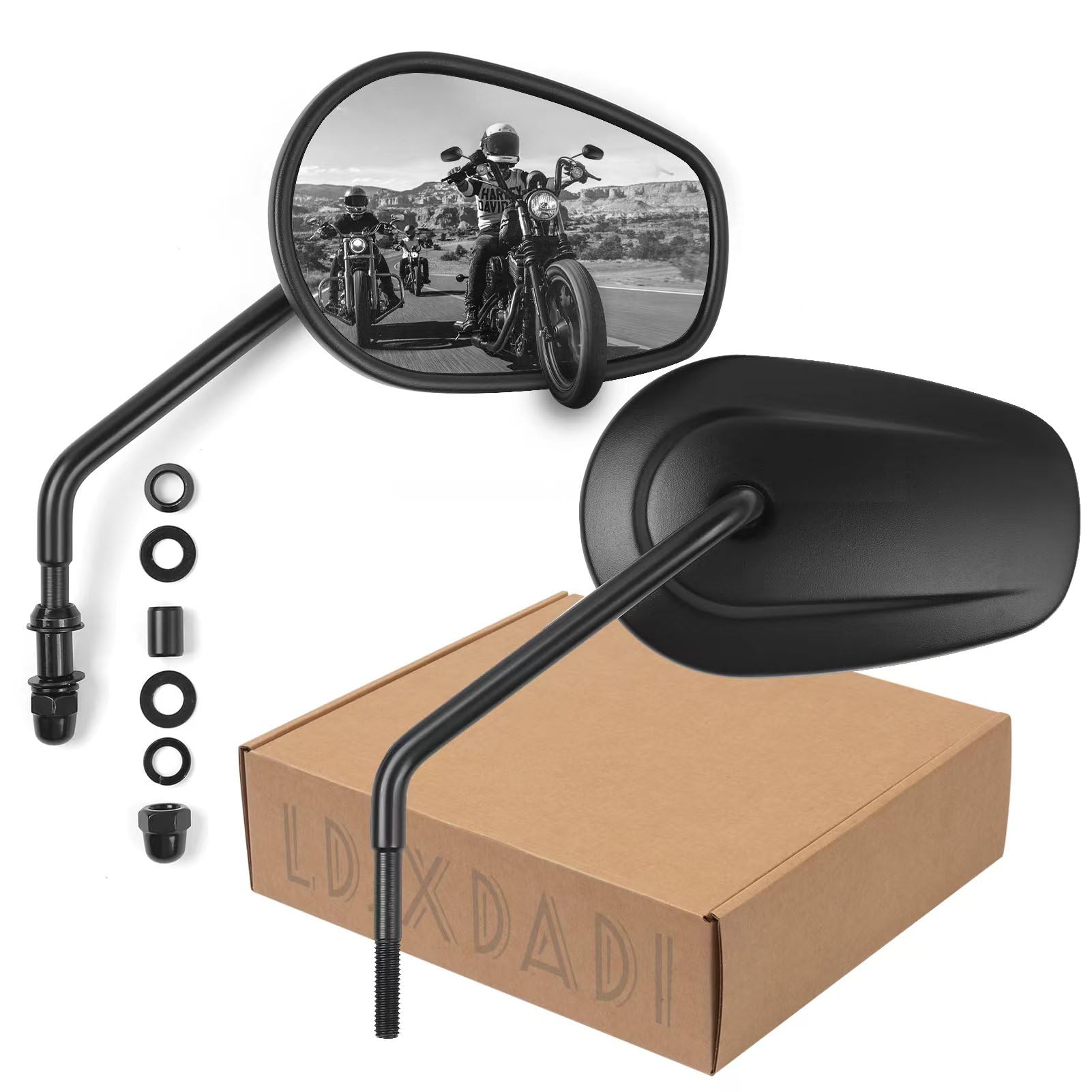 LDJXDADI Black Sportster Mirrors for Road King Street Electra Glide Dyna Softail Road Glide Motorcycle Rearview 1982-2019 2020 2
