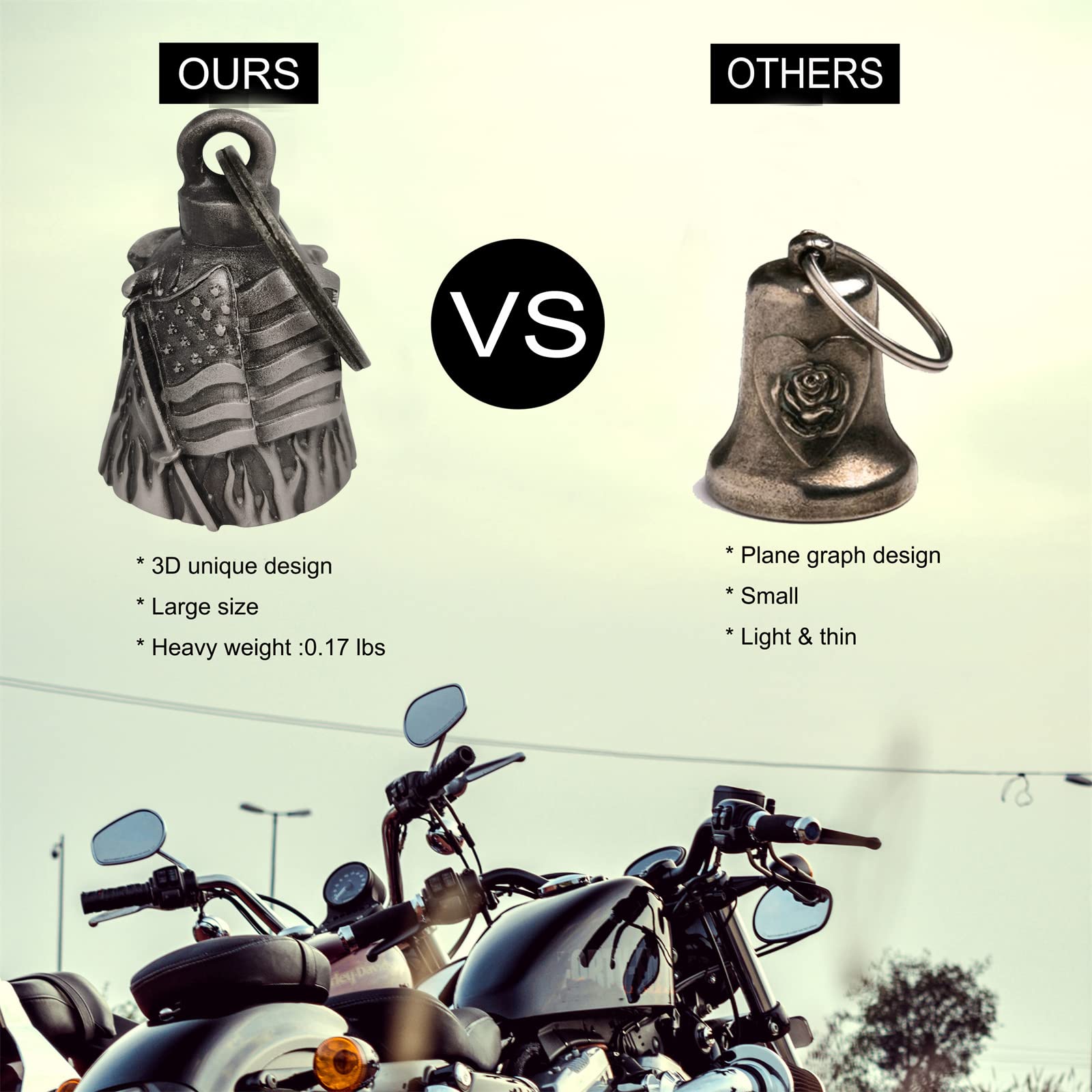 Dream Apparel Motorcycle us flag rider bell for bikers,heavy spirit bells accessory and key chain for luck (DBL4-L US flag)