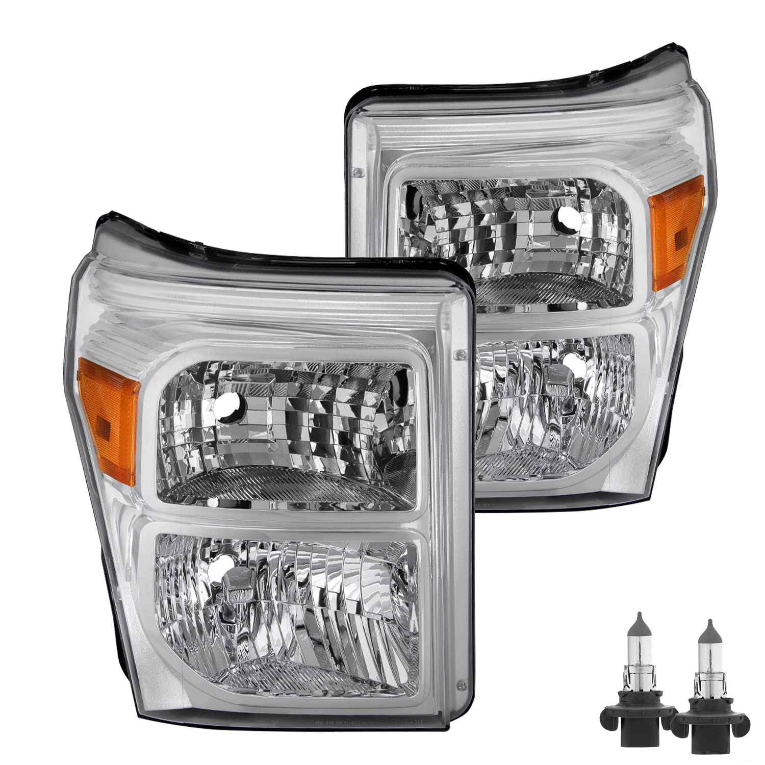 Jsboyat Headlight Assembly Replacement For 2011-2016 Ford F250 F350 F450 F550 Super Duty Headlamp Driver And Passenger Side (Black Housing With Clear Reflector)