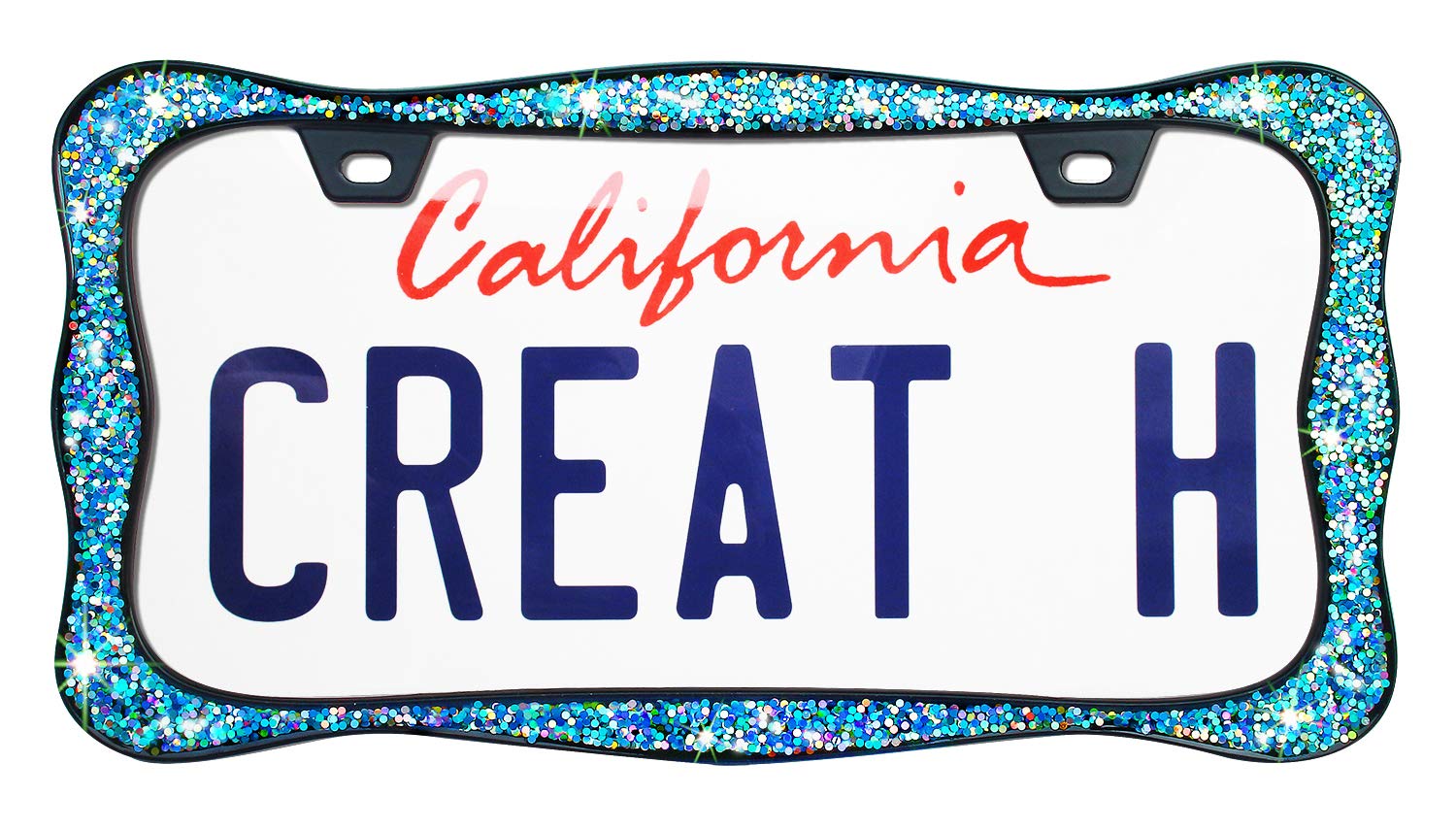 Creathome 3D Shining License Plate Frame, Black Powder Coated With Chunky Gliter, Pure Zinc Alloy Metal