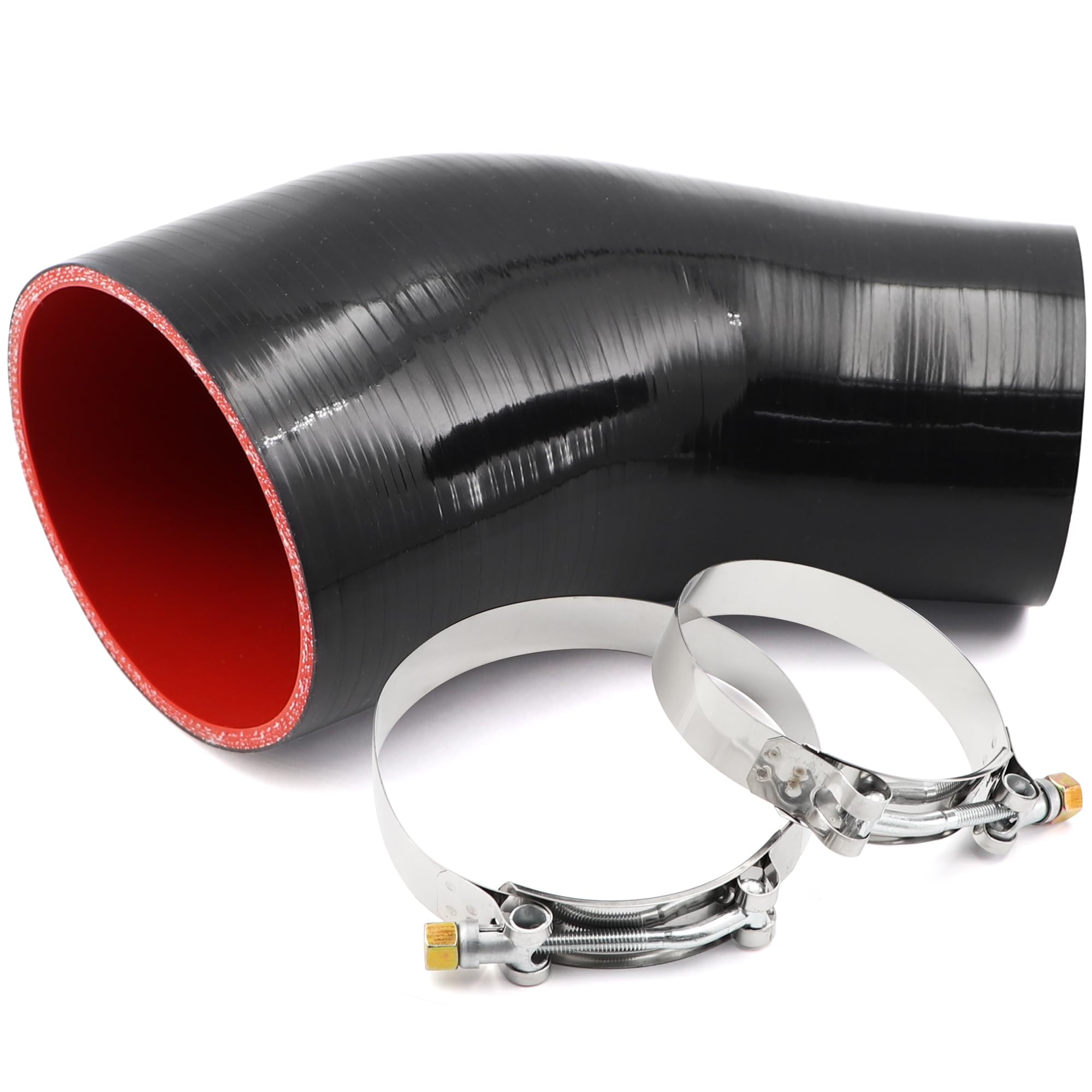 TuoLauthon 45 Degree 3 to 4 Inch(76-102mm) Silicone Reducer Coupler Hose,4-Ply Reinforced,Length 4Inch(102mm) with 2Pcs T-Bolt C