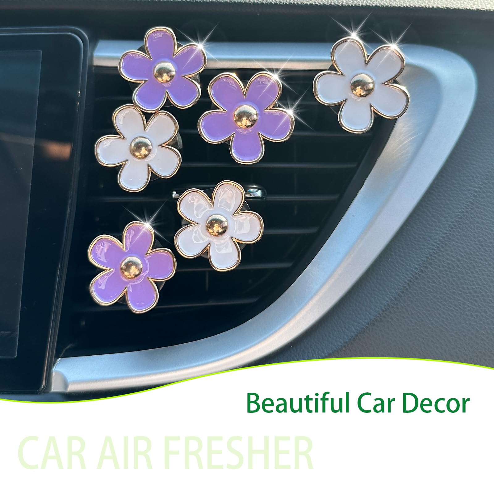 Oriesse 6Pcs Flowers Car Air Freshener Vent Clips Purple White Daisy Air Vent Clip Car Accessories For Women 3.3Cm/3Cm Flower Ve