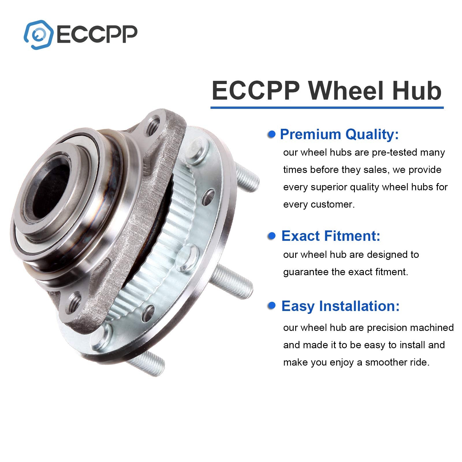 ECCPP Replacement for Wheel Bearing Hub 513061 Hub Bearing Assembly Hub Assemblies Front Axle 5 Lugs 4WD with ABS Sensor for Che