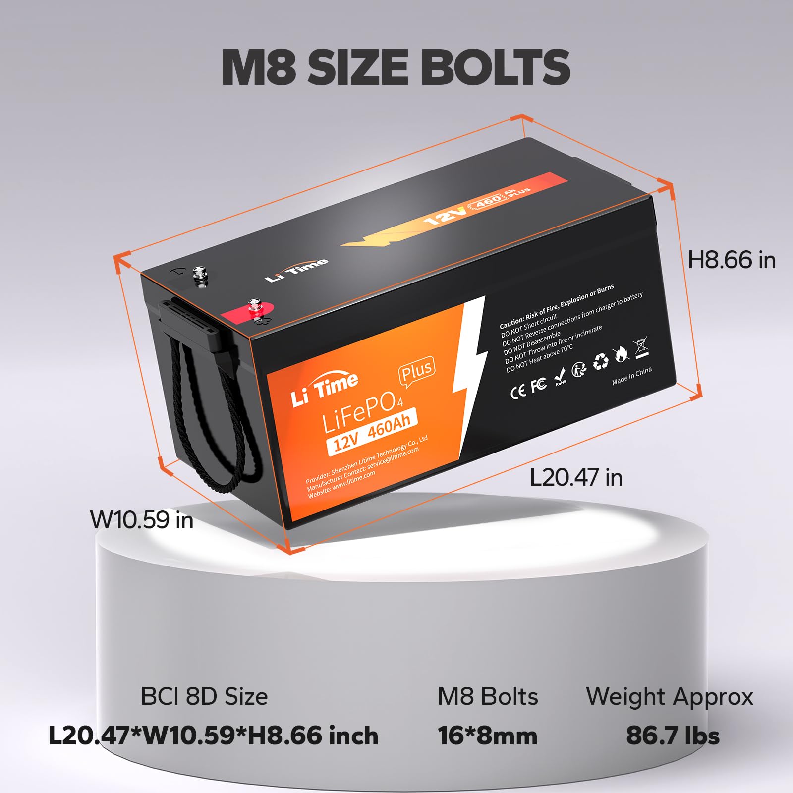 Litime 12V 460Ah Group 8D Lifepo4 Lithium Battery, Built-In 250A Bms, Up To 15000 Cycles & 10 Years Lifetime, 5888Wh High Energy