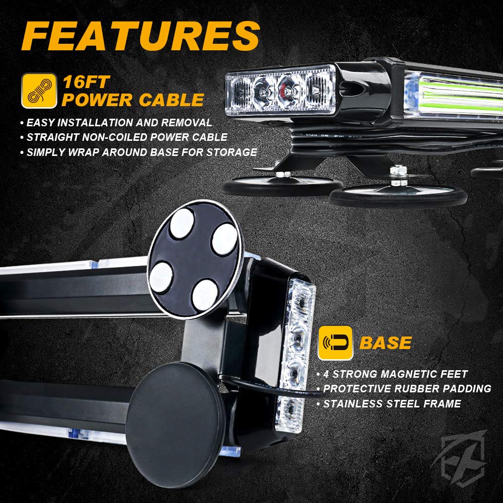 Xprite Green Cob Led Strobe Rooftop Flashing Light Bar Double Side Hazard Warning Beacon Lights W/Magnetic Base For Emergency Vehicles Construction Cars Tow Trucks Tractor Traffic Security