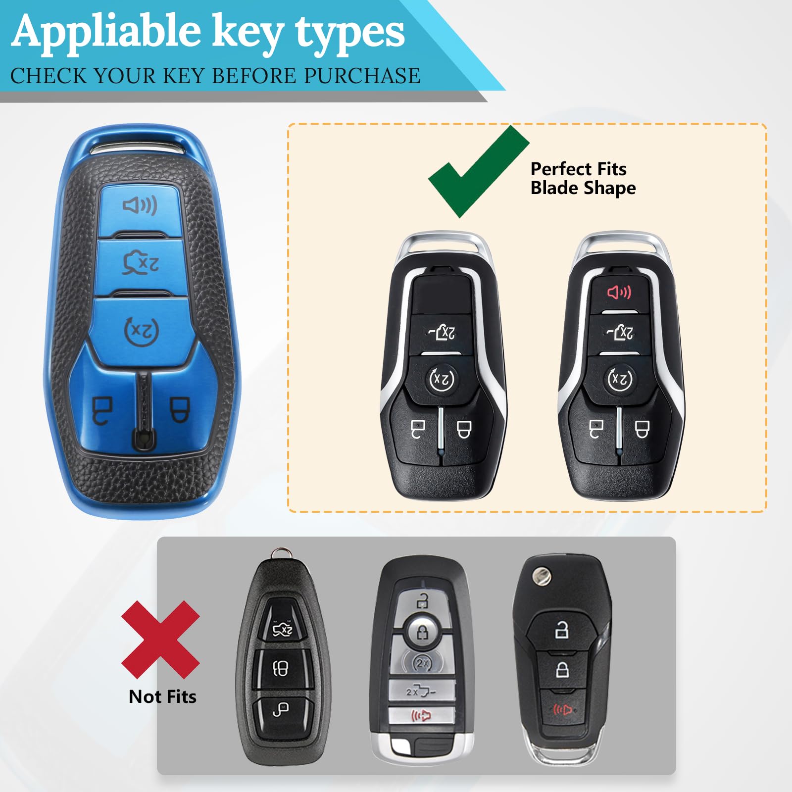 Ctrinews For Ford Key Fob Cover With Carbon Fiber Style Belt Keychain, Upgraded Tpu Surface Grain Case For Fusion Mustang F150-3