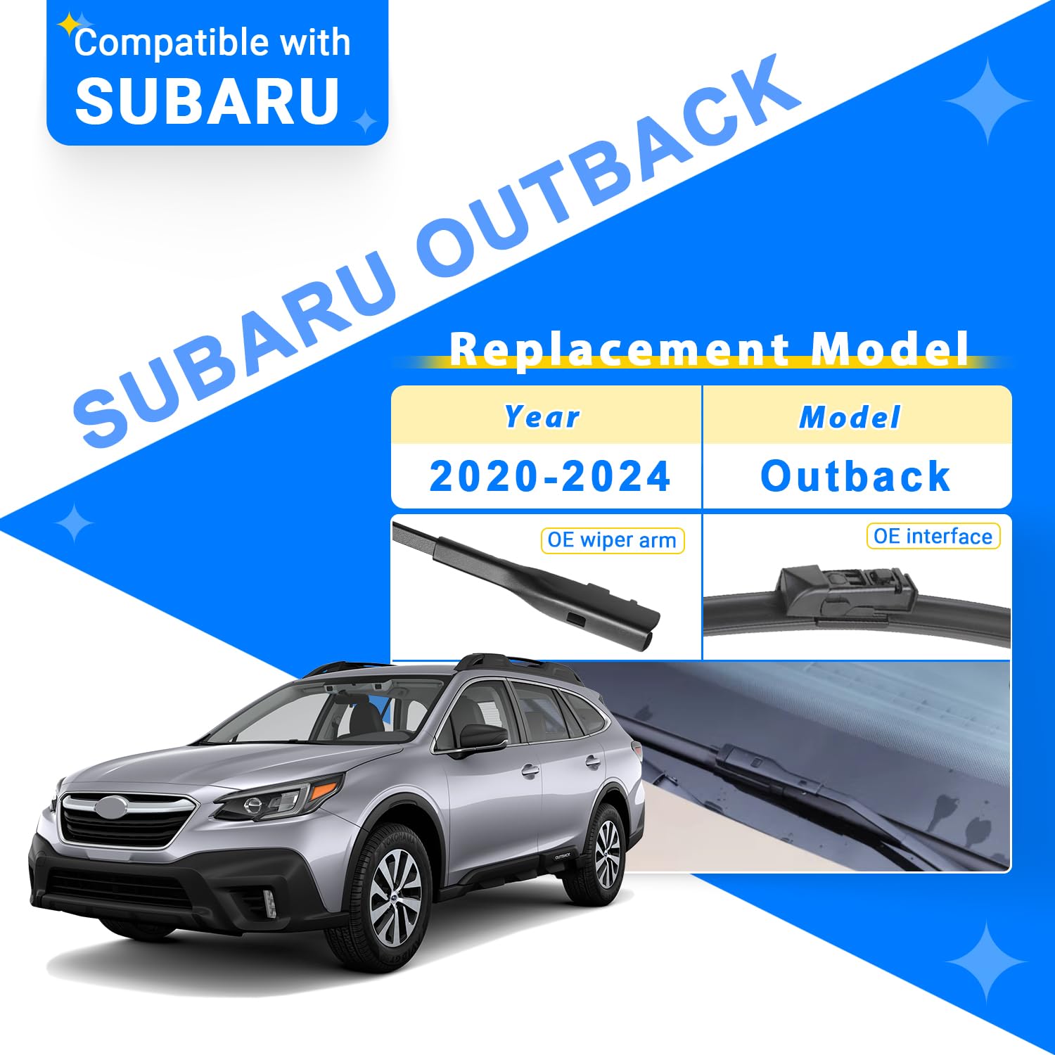 Raintok Windshield Wiper Blades Replacement For Subaru Outback 2020 2021 2022 2023 2024 Original Factory Quality Front Rear Wipe