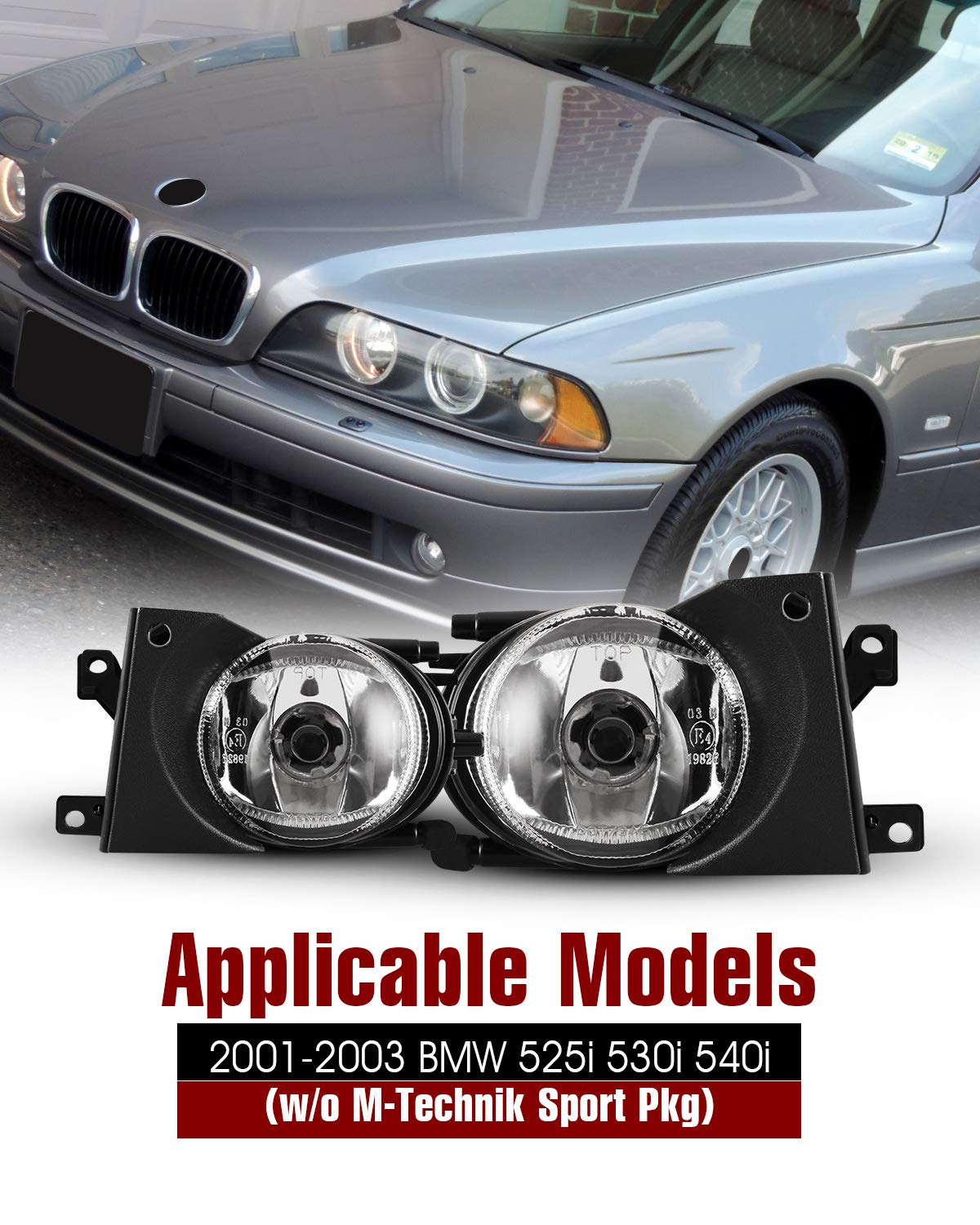 Autowiki Fog Lights For 2001-2003 Bmw 5 Series E39 (W/O M-Technik Sport Pkg) Oem Replacement Fog Lamps 2Pcs With Clear Lens