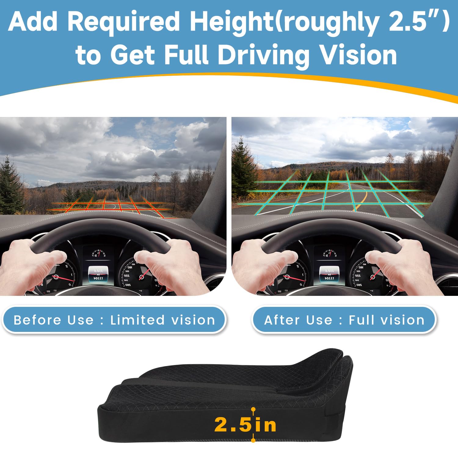 Anzhixiu Heightening Truck Seat Cushion For Broader Vision, Car Seat Cushion For Car Seat Driver Truck Driver, Sciatica Pain Rel