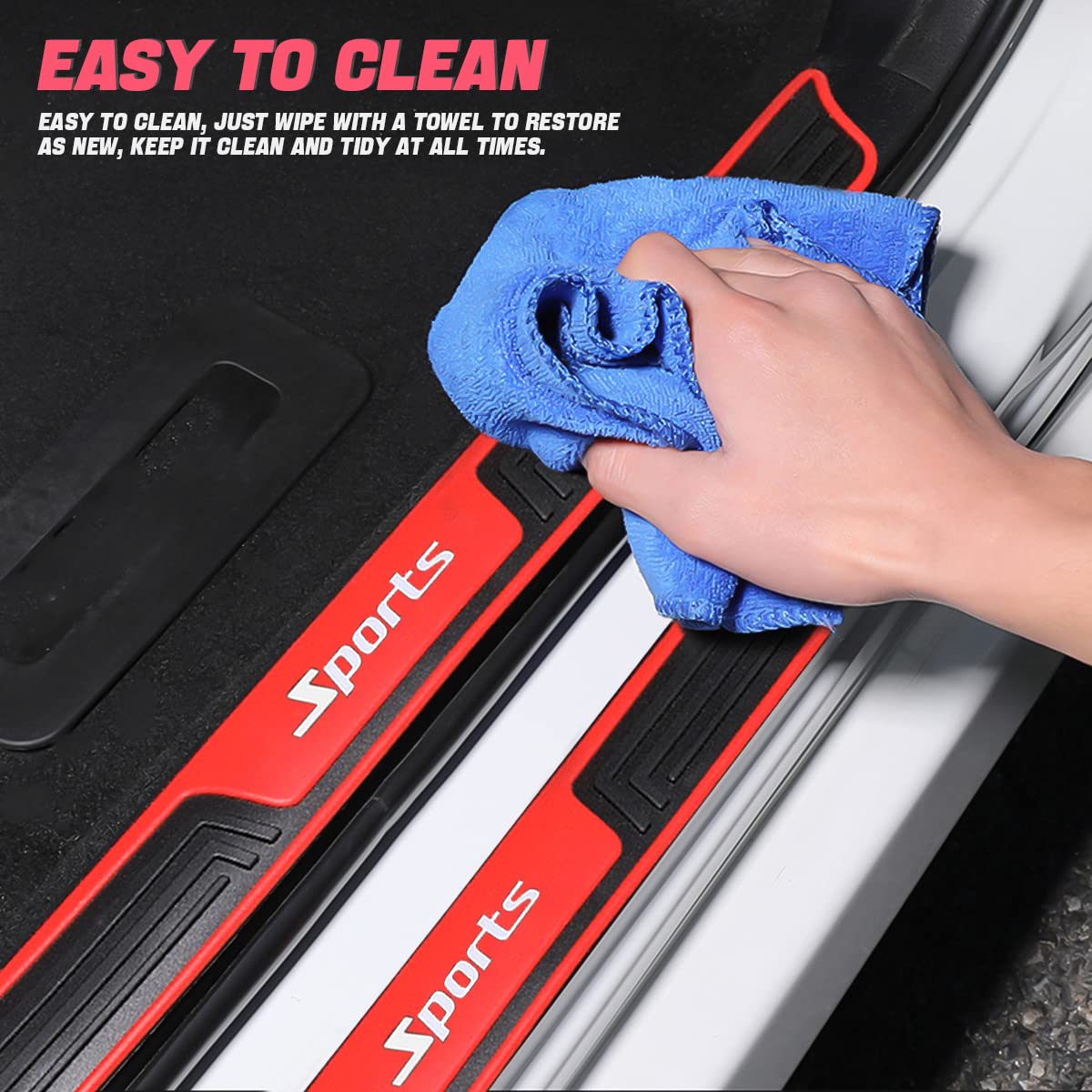 4Pcs Car Door Sill Plate Protectors, Auto Door Entry Guards Sill Scuff Cover Panel Step Protector, Pvc Rubber Anti-Scratch Front Rear Door Pedal, Car Accessories For Most Vehicles (Red/Sport)