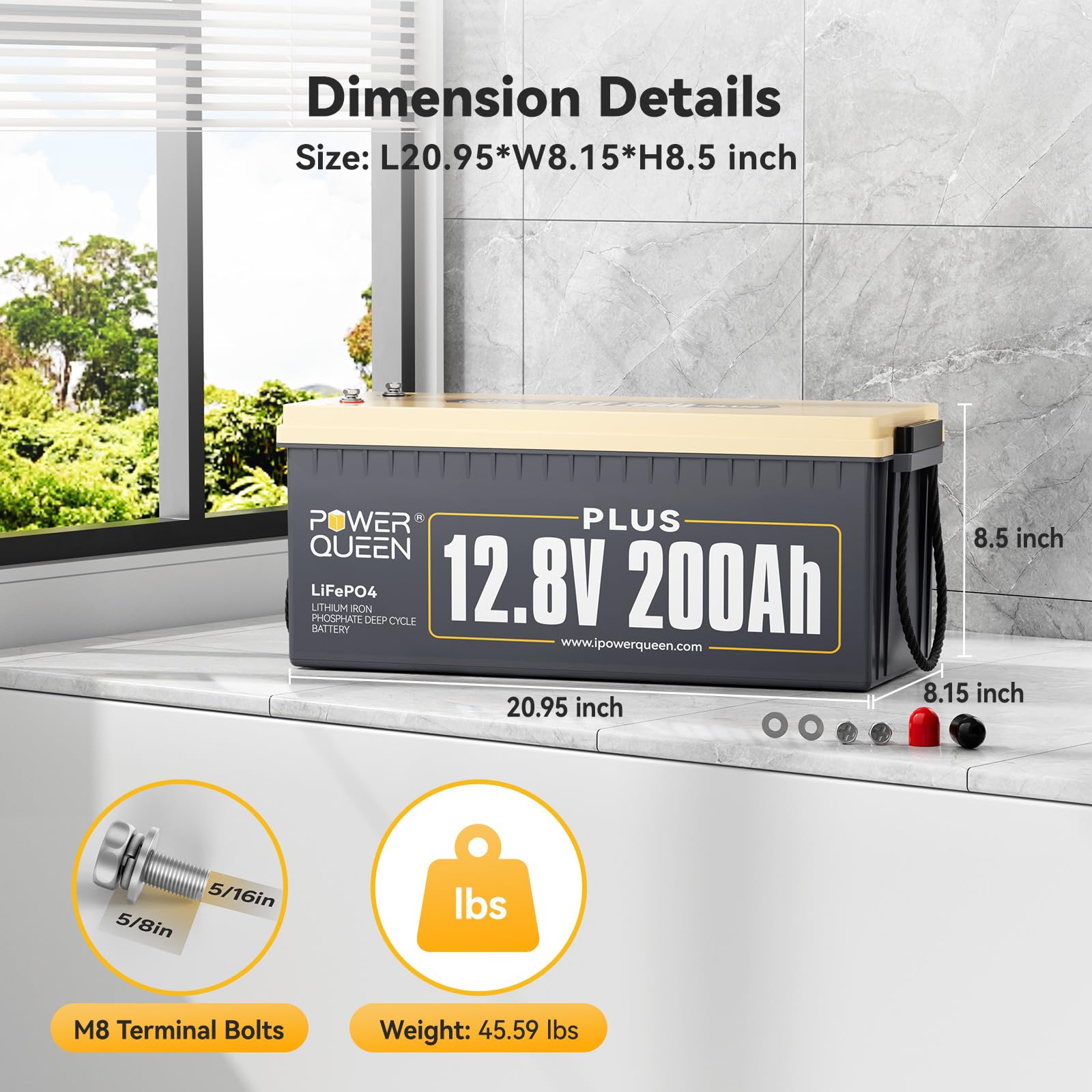 Power Queen 12V 200Ah Plus Lifepo4 Battery, Built-In 200A Bms, 2560Wh Lithium Battery,Up To 15000 Cycles, Deep Cycle Battery For