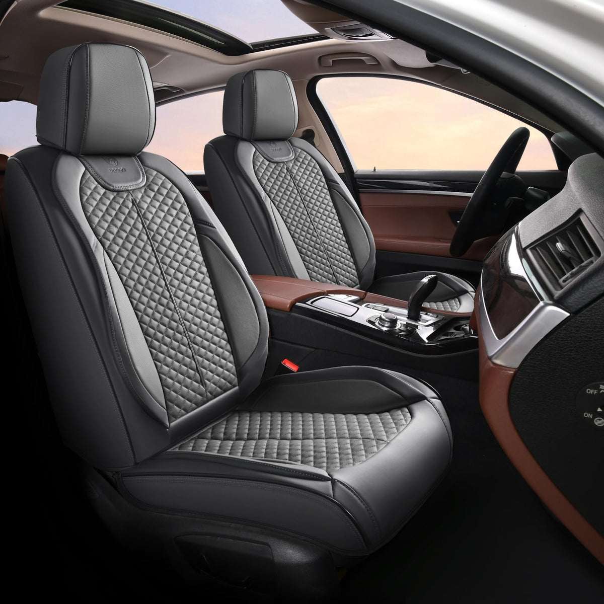 Doogo Car Seat Covers, Front Seat Covers, Automotive Seat Covers 2PCS, Luxury Gary Leather Driver Seat Cover Universal Fit for S