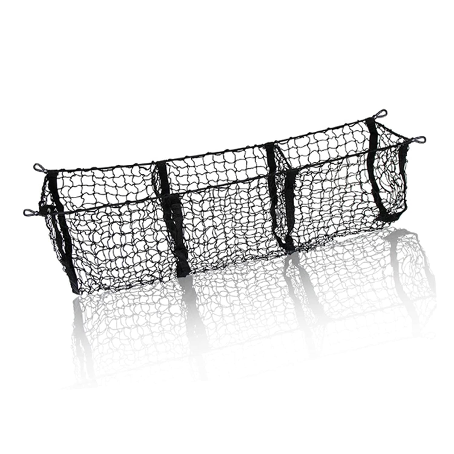 Zone Tech Three Pocket Mesh Trunk Cargo Net Storage Organizer- Premium Quality Black Heavy Duty Black Mesh 3 Pocket Trunk Cargo 
