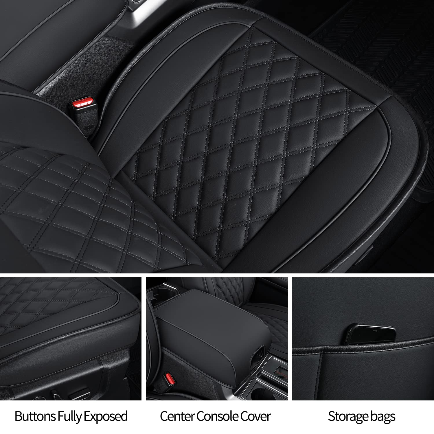 Luckyman Club F150 Faux Leather Seat Covers Fit For 2010-2014 F150 2011-2016 F250 F350 F450 Pickup Trucks(Front Pair, Black 2Pcs