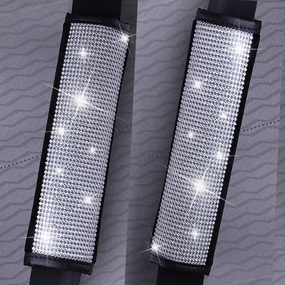 MLOVESIE 2 Packs Bling Bling Auto Seat Belt Shoulder Pads with Crystal Glitter Rhinestones for Girls,Lady Universal Fit