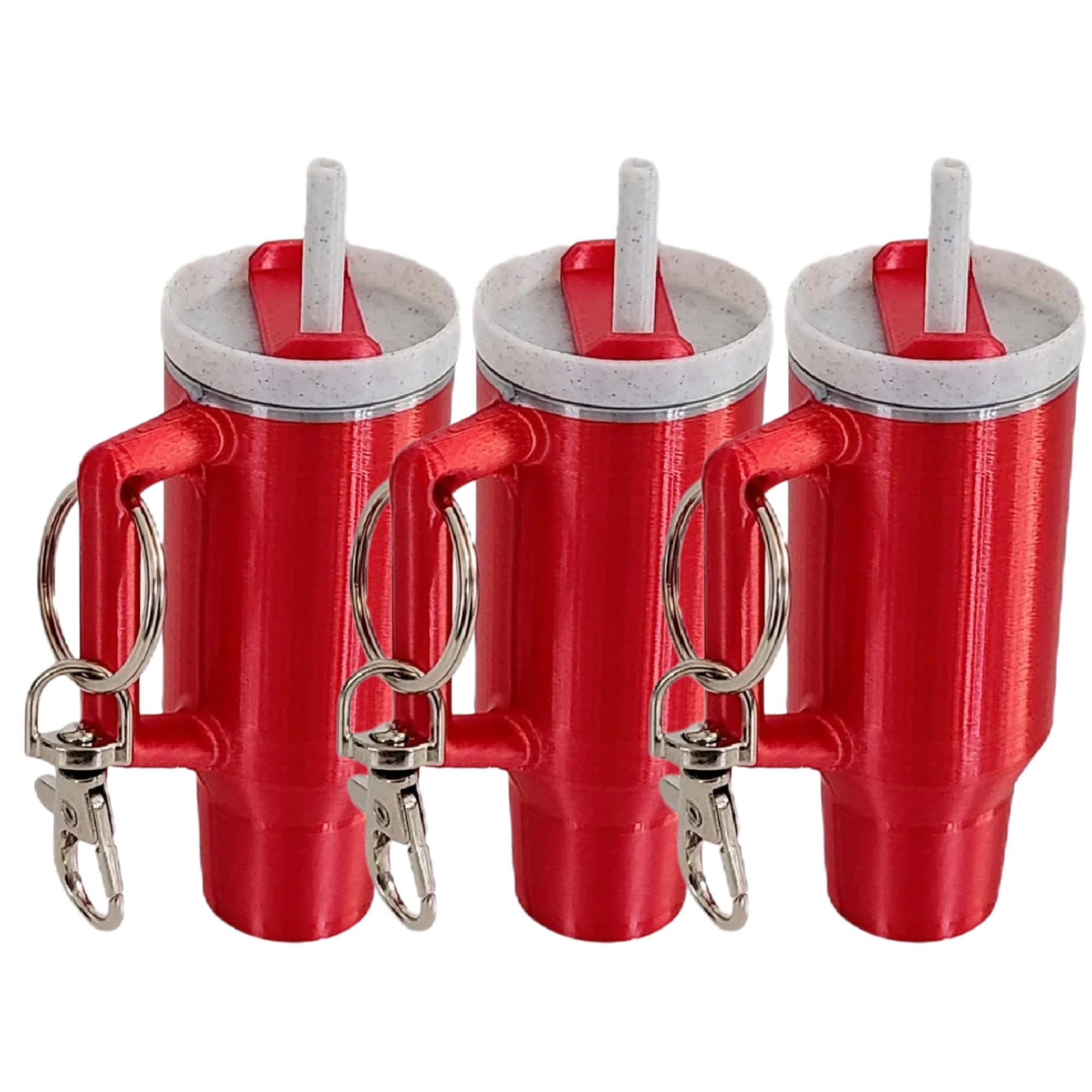 Miniature Stanley Tumbler Cup Replica Keychain - 3D Printed Desk Accessory (3 Pack: Shiny Red)
