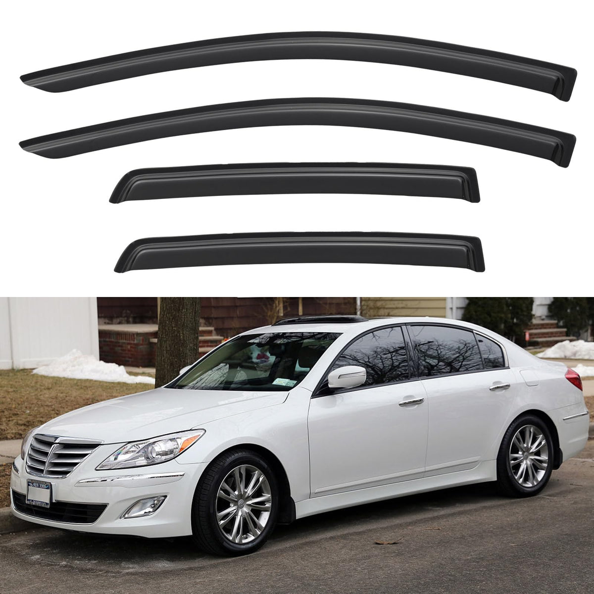 Window Visors Rain Guards for 2009-2014 Hyundai Genesis Sedan, Out-Channel Window Vent Wind Deflectors Visors Shades for 09-14 H