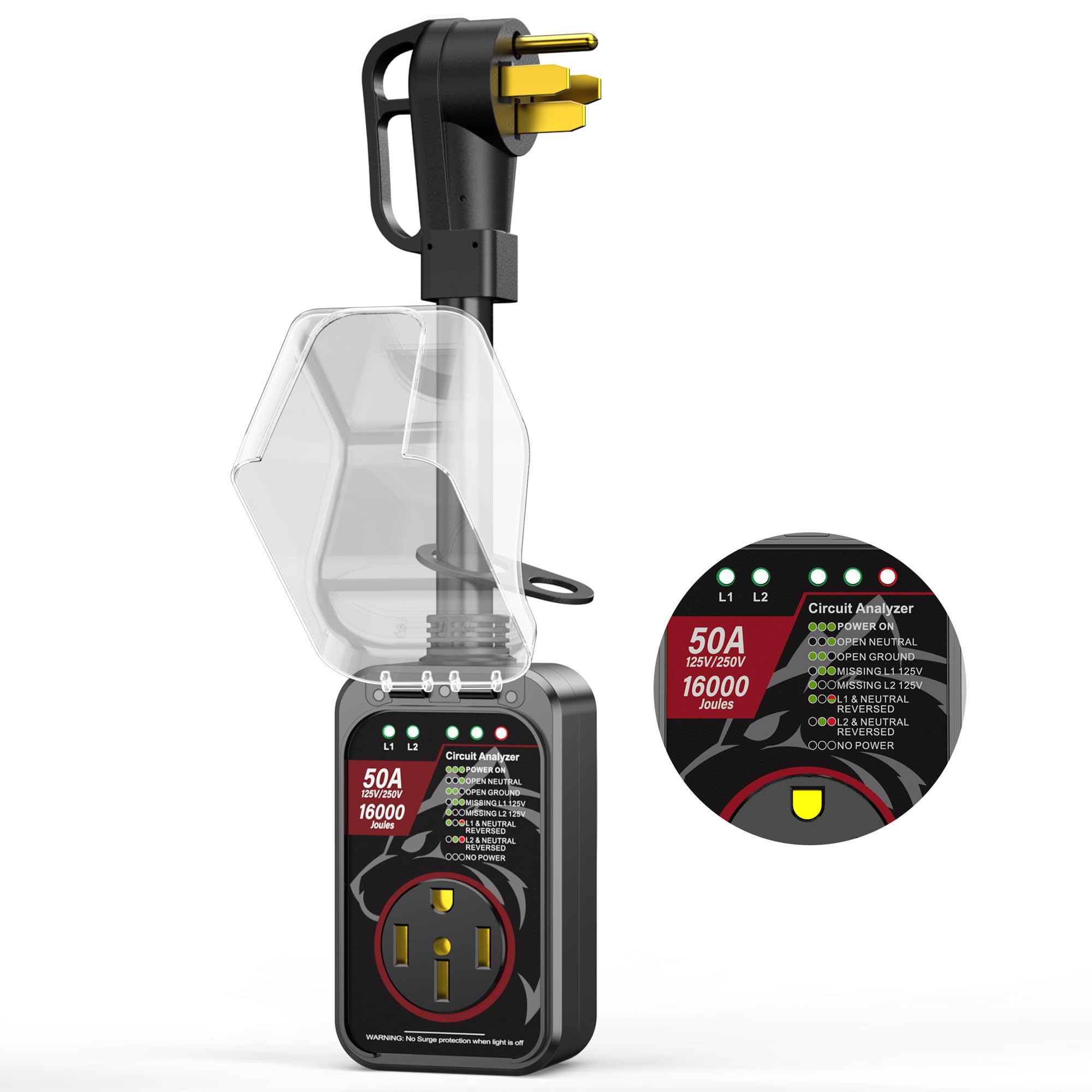 Millionhome Rv Surge Protector 50 Amp Waterproof, Upgraded 16000 J Rv Power Surge Protector, Adapter Plug For Rv Camper, Circuit